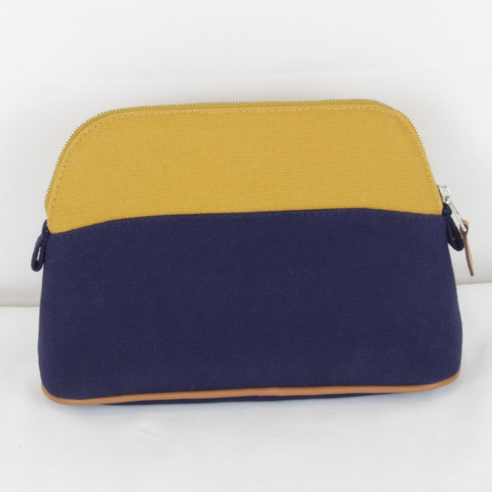 HERMES Bolide Mini Pouch, Cotton, Ochre x Navy, Women's — Like New