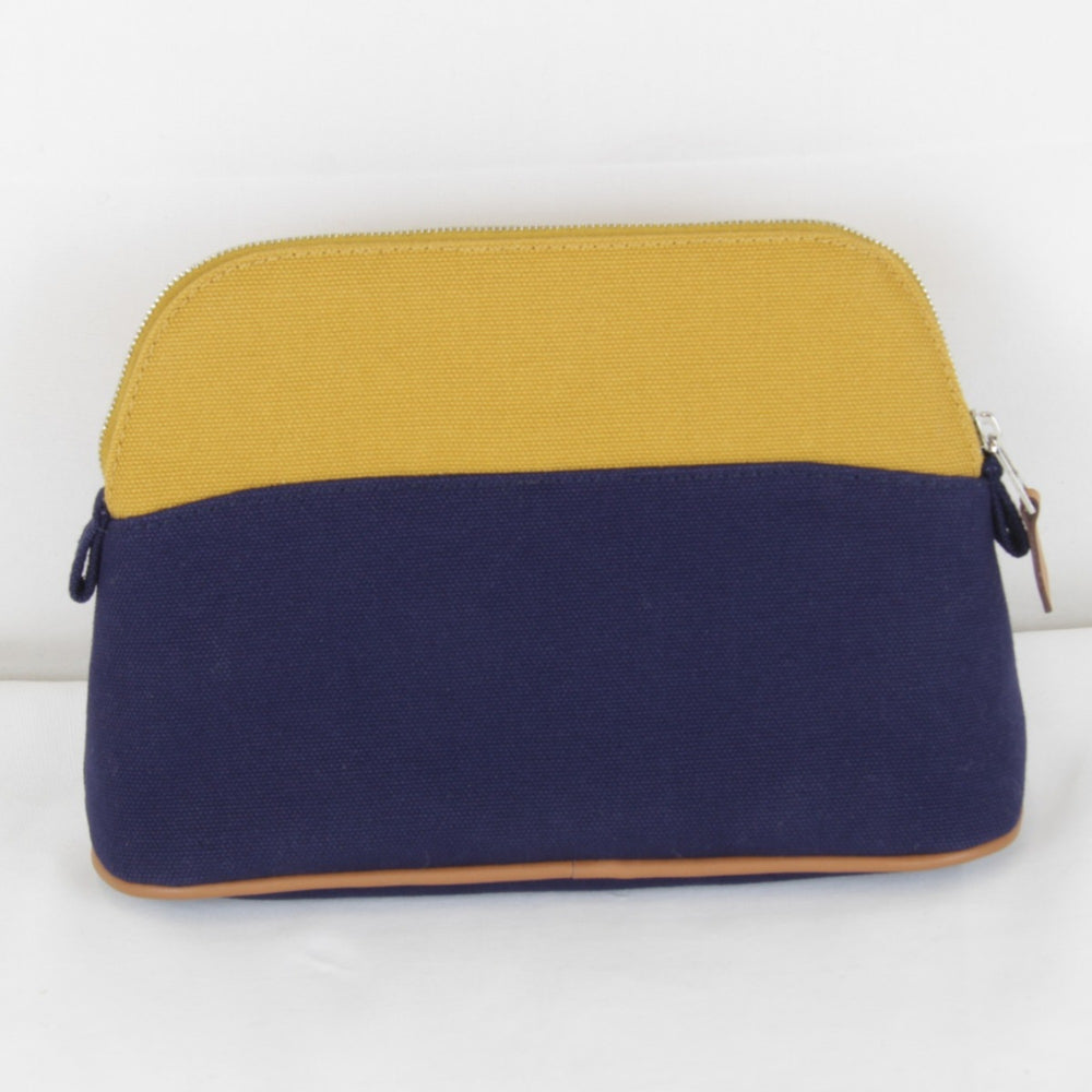 HERMES Bolide Mini Pouch, Cotton, Ochre x Navy, Women's — Like New