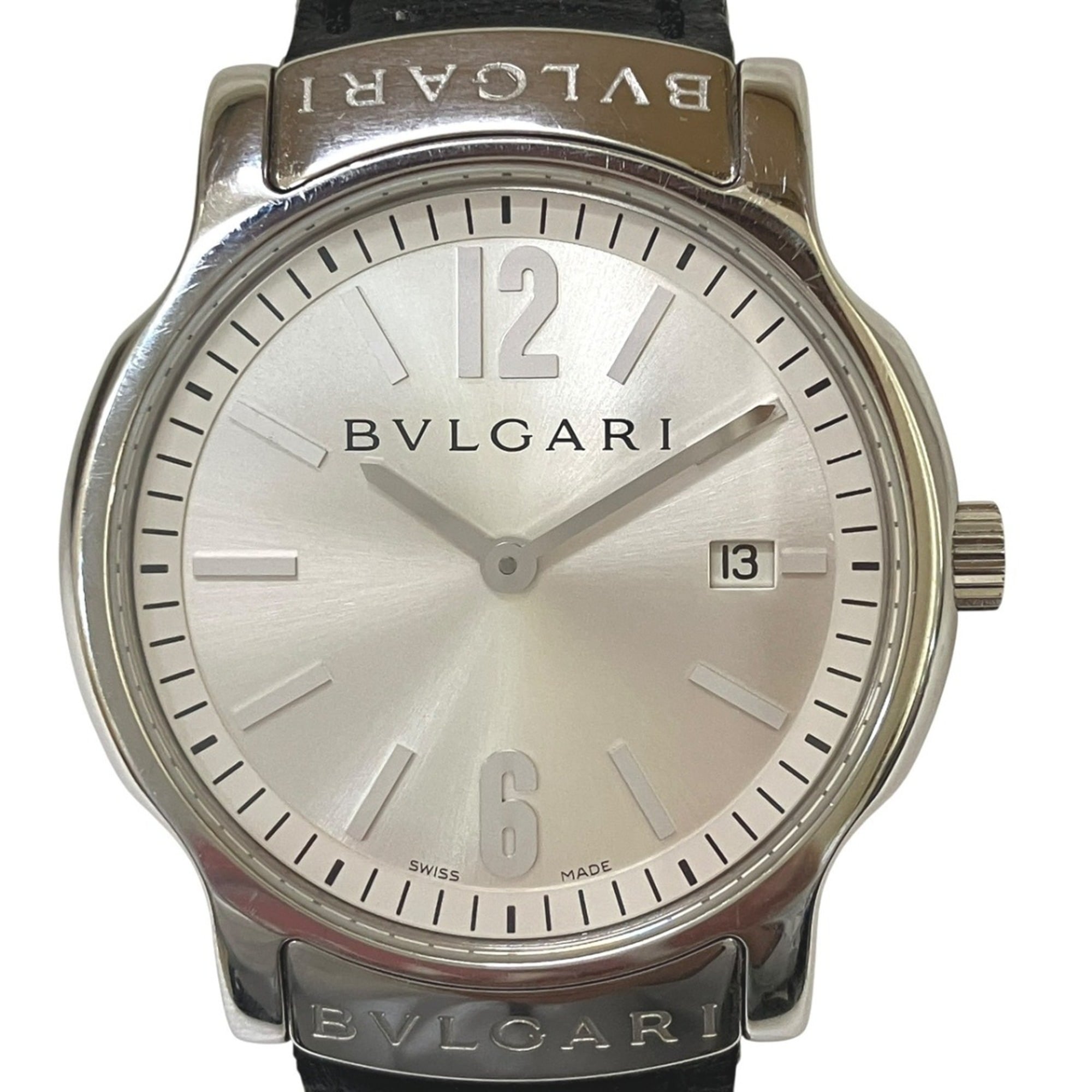 Bulgari BVLGARI Solo Tempo watch, total weight 38.1g, stainless steel, genuine leather strap, quartz movement, silver dial, ST35S — Good