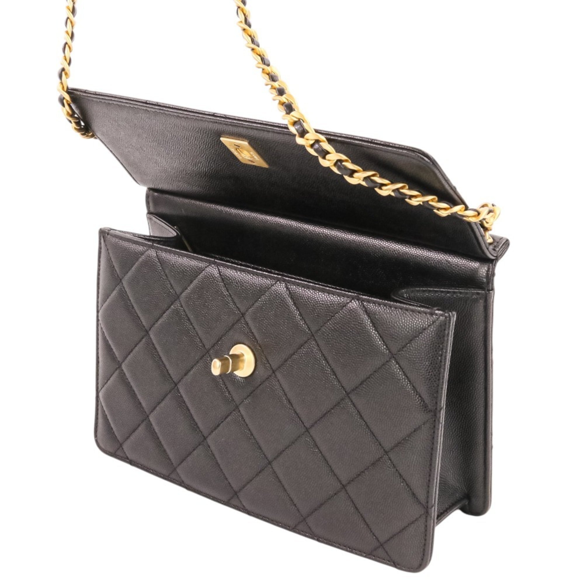 CHANEL Coco Mark Matelassé Caviar Skin Small Flap Chain Shoulder Bag AS4169 Black Women's — Like New