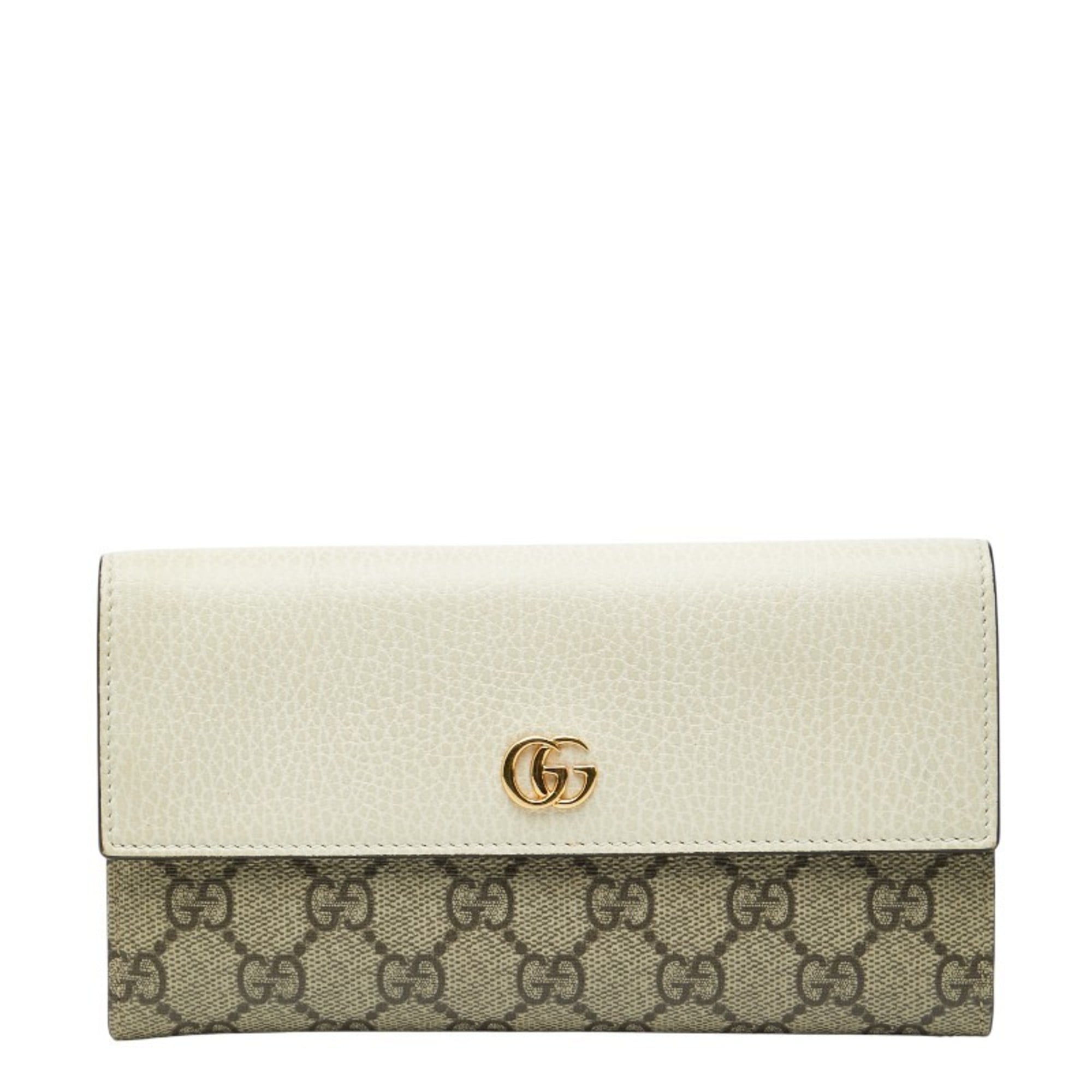 Gucci GG Supreme Marmont Long Wallet 456116 Beige White Leather Women's GUCCI