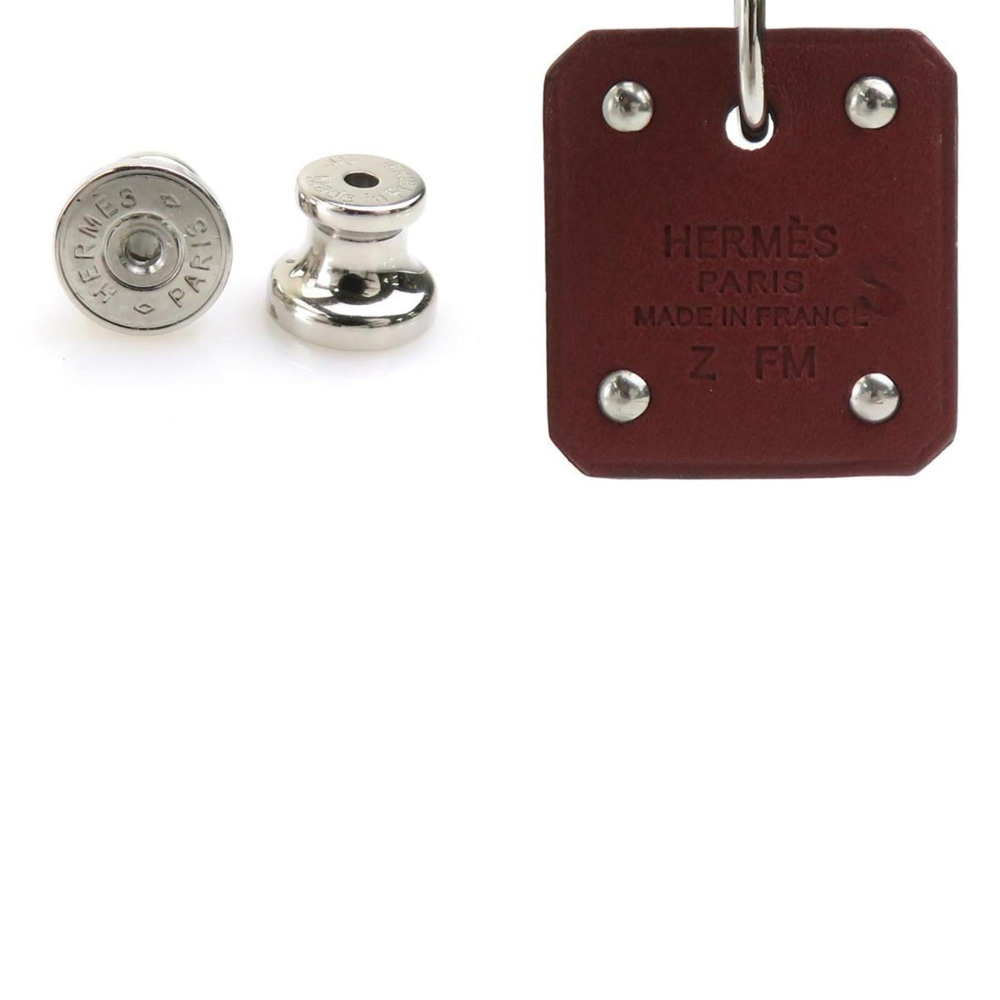 HERMES Earrings As de Coeur Metal Leather Silver Brown Women's e60269g