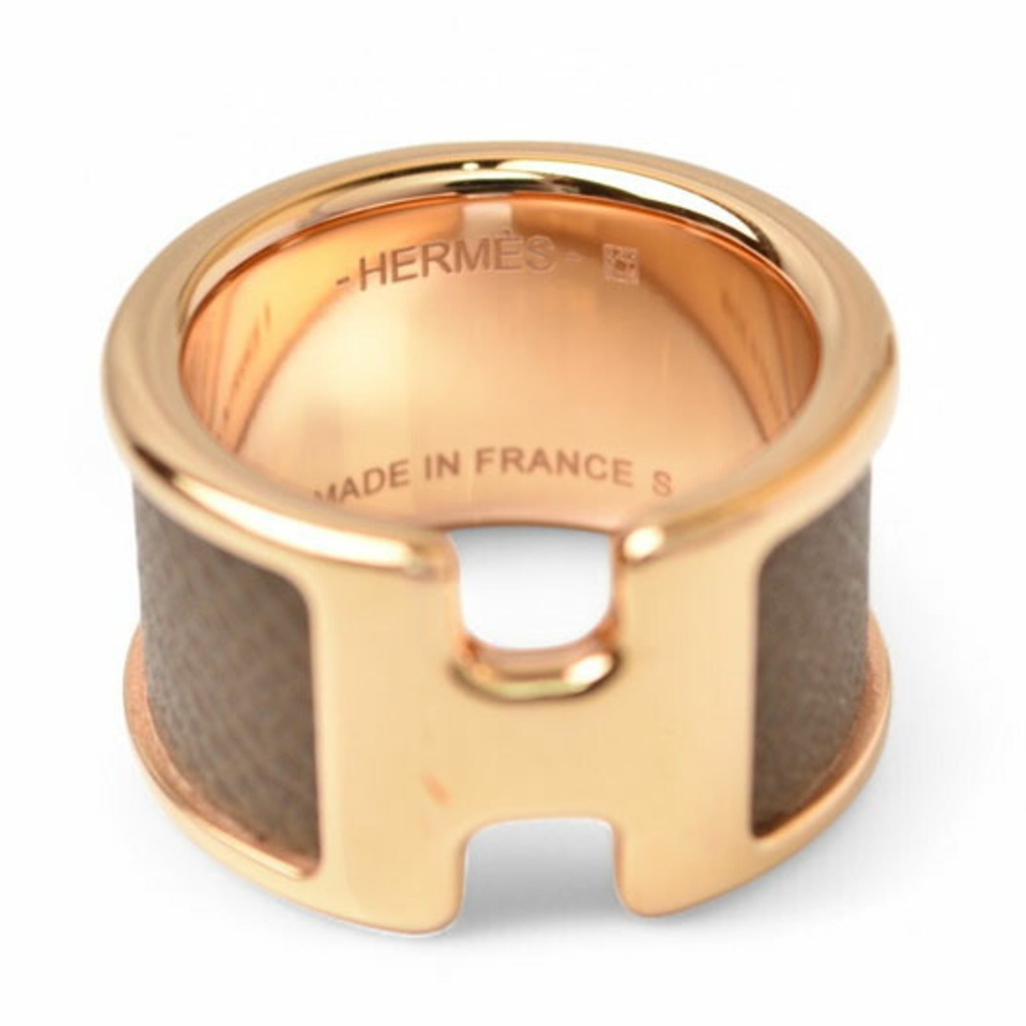 Hermes Ring/Olympe GM HERMES Leather/Metal S Size/Approx. Size 11 Etoupe/Gold — Like New
