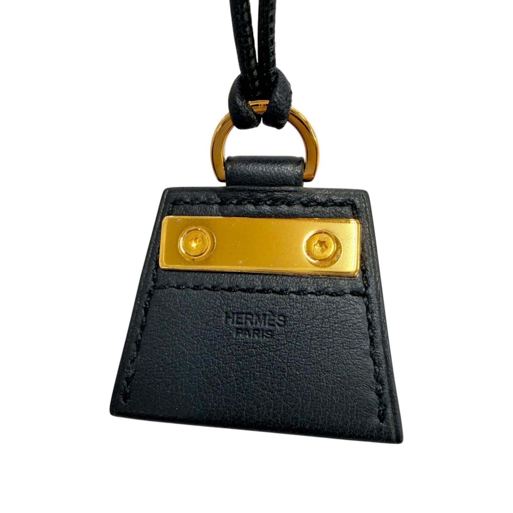 HERMES MONPETIT KELLY PM Gold Hardware Leather Necklace, Black, Made in France, Women's, with Box and Dust Bag — Like New