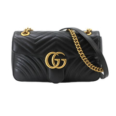 Gucci GG Marmont Shoulder Handbag, Leather, Black, 443497, Gold Hardware, Small Bag — New - Store Return