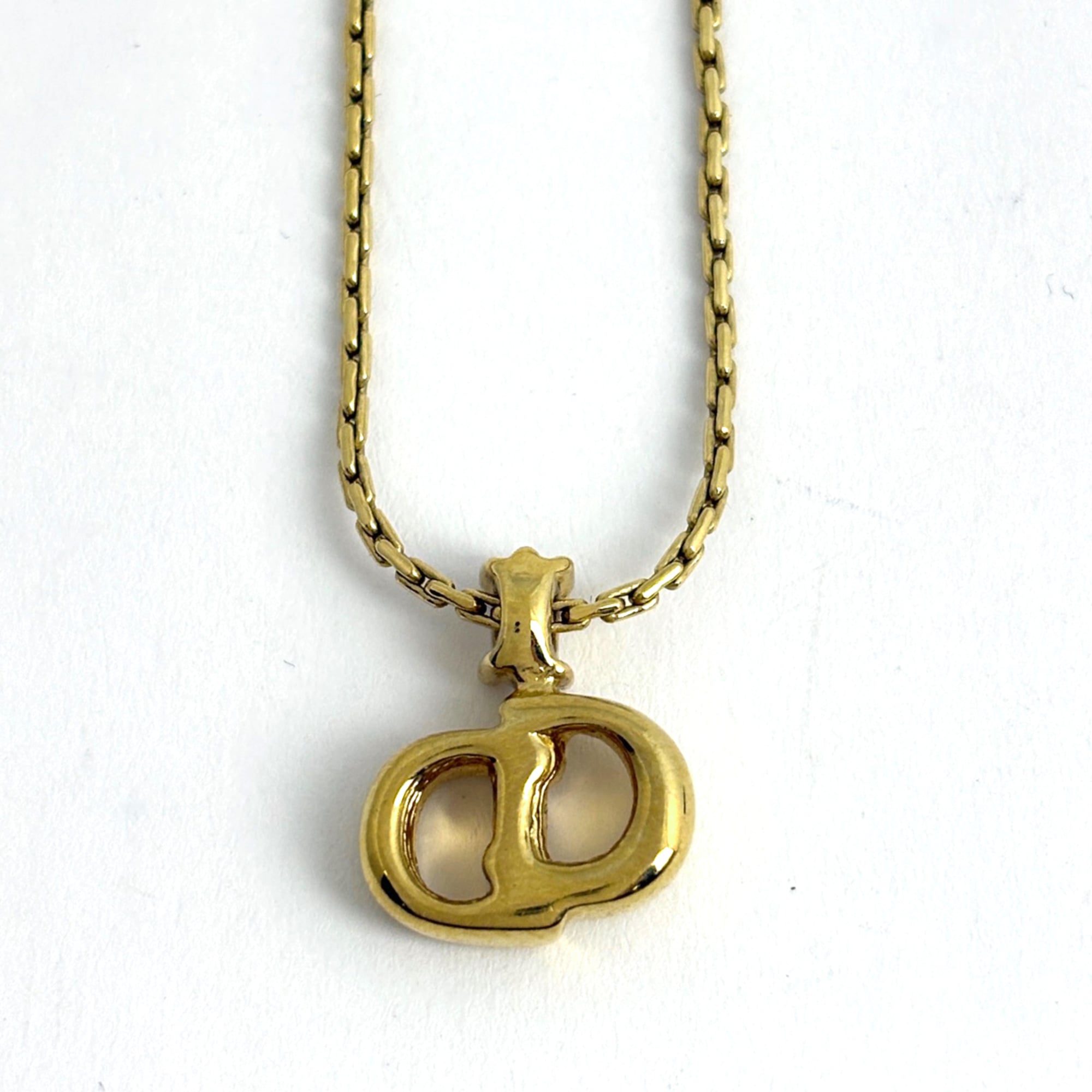 Christian Dior Logo Rhinestone Necklace CD GP Gold Women's