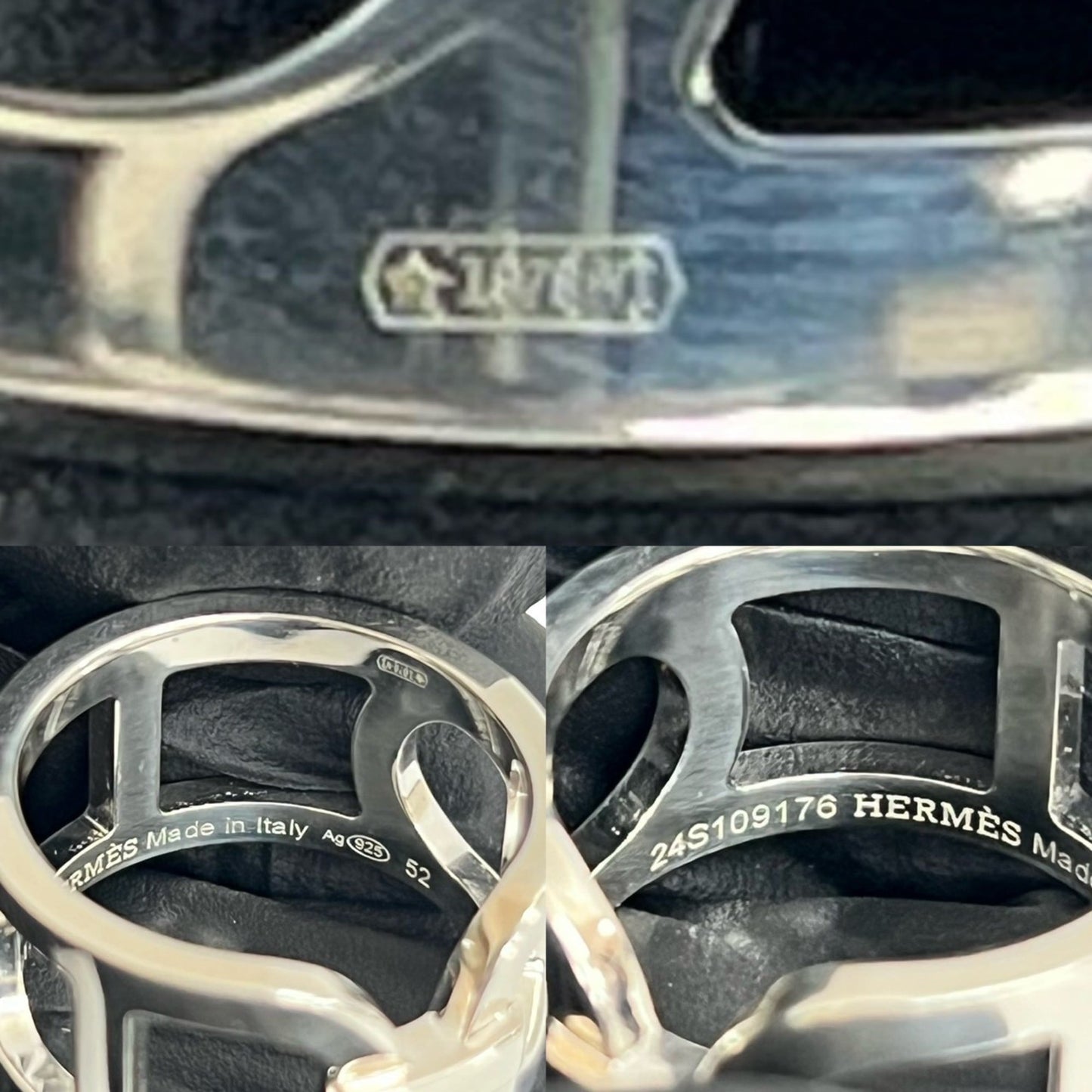 HERMES Ever Chaine d'Ancre MM Silver 925 Ring, Size 52 (12), Silver, 33065