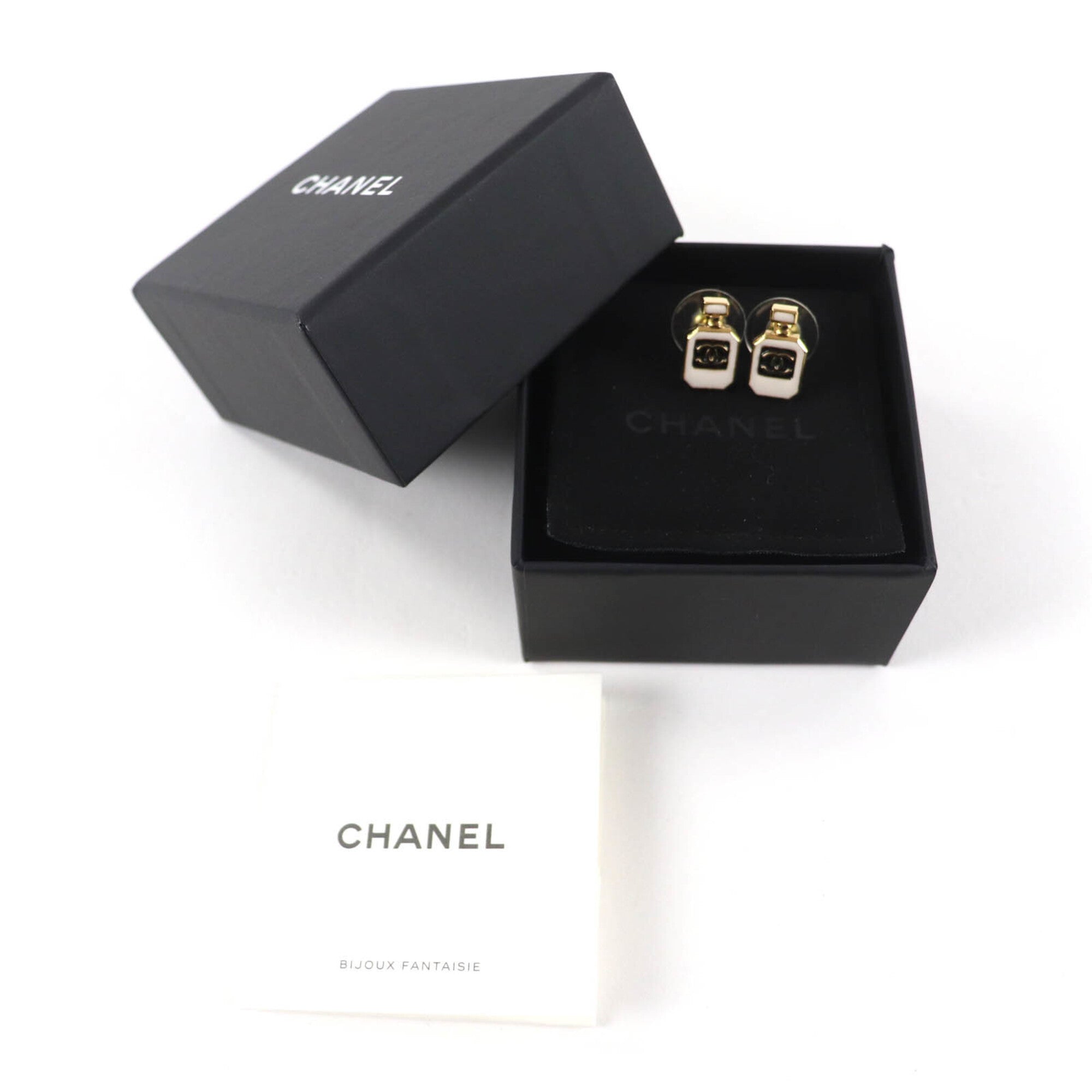 CHANEL C25C Coco Mark Perfume Bottle Earrings, Gold, Comes with Box and Dust Bag, Made in France, Women's — Like New