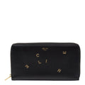 Celine logo motif long wallet in black leather for women.