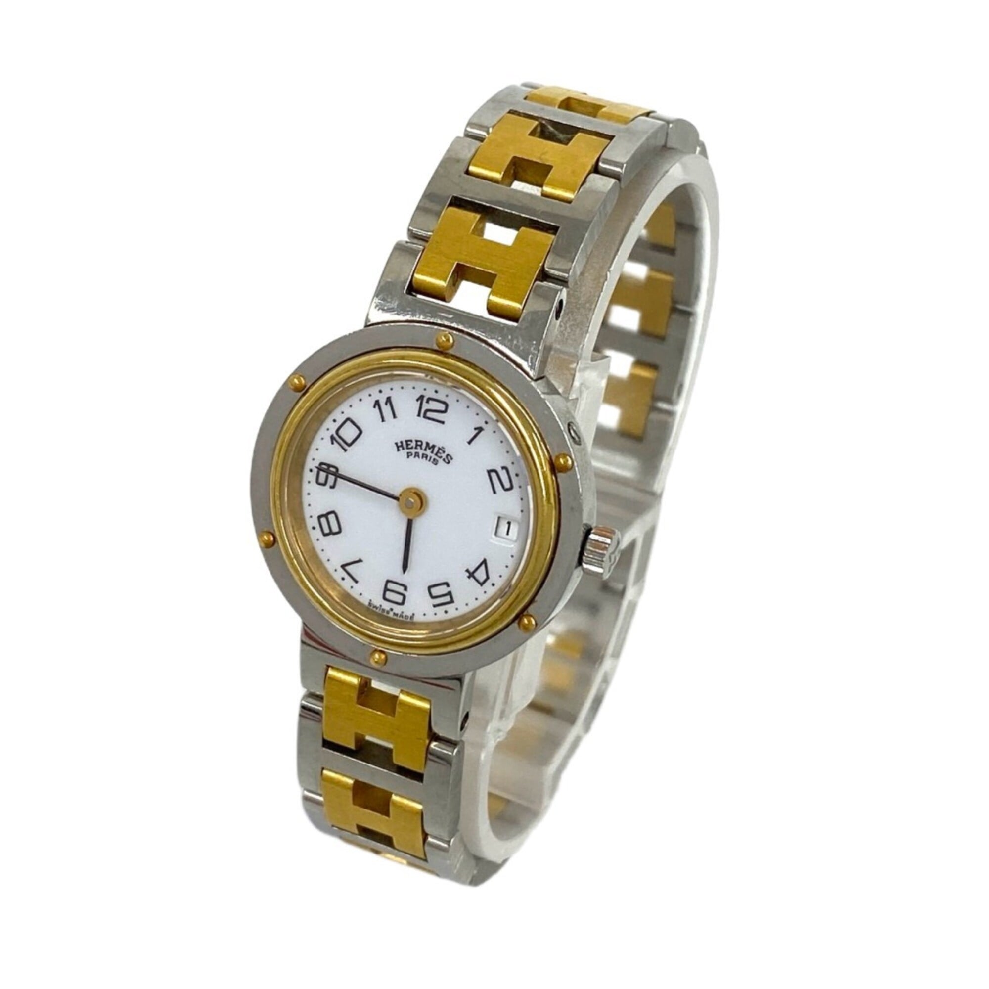 HERMES Vintage Clipper Stainless Steel GP Quartz Wristwatch, Silver/Gold, 87154 — Good