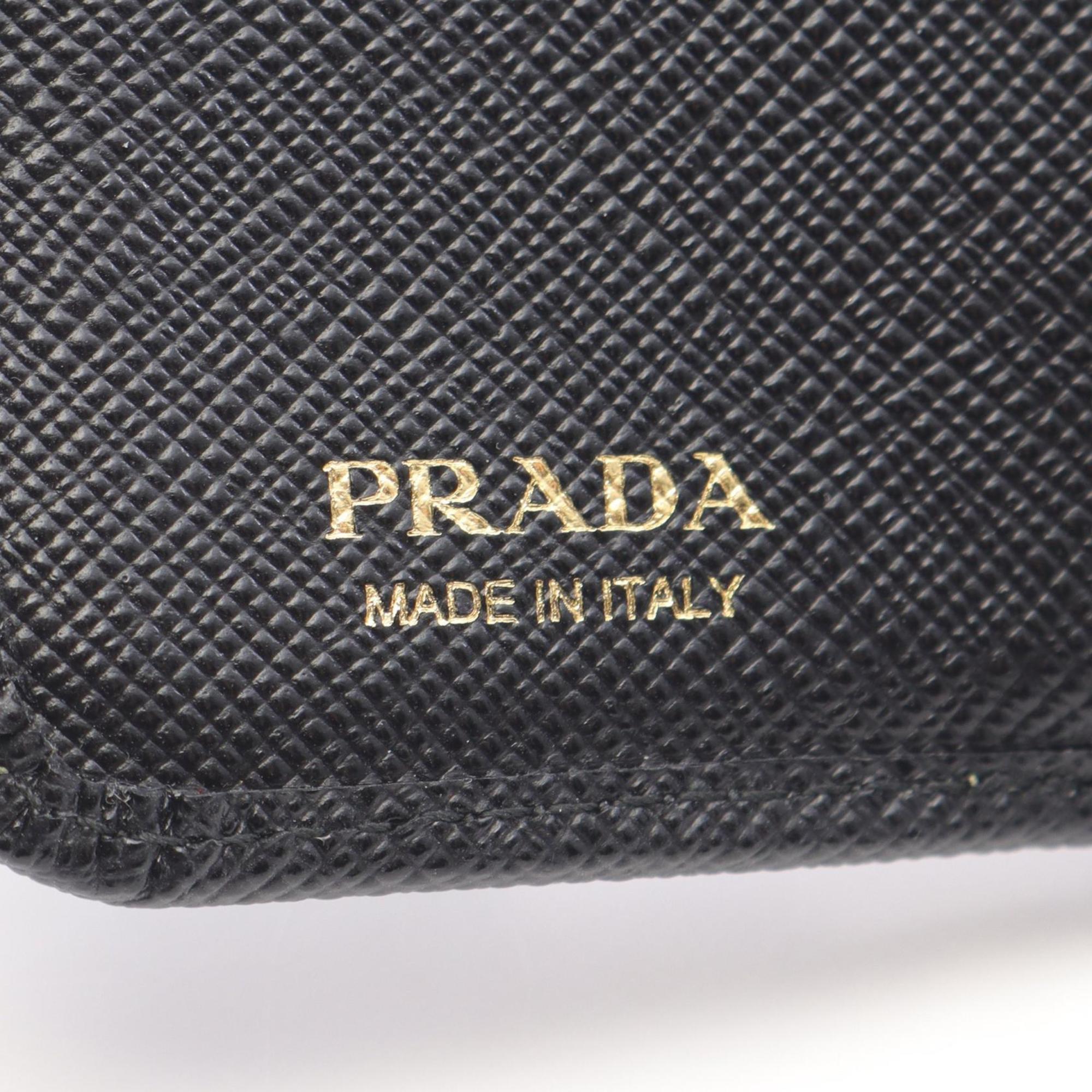 Prada Saffiano Triangle Trifold Wallet, Leather, Women's, Black, 1MH044