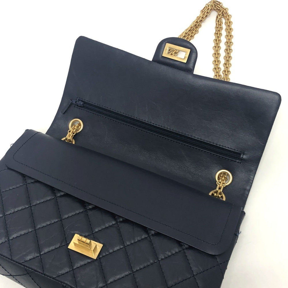 CHANEL Chanel Matelasse Double Flap 2.55 Bag Shoulder Crossbody Leather Women's Navy — Like New