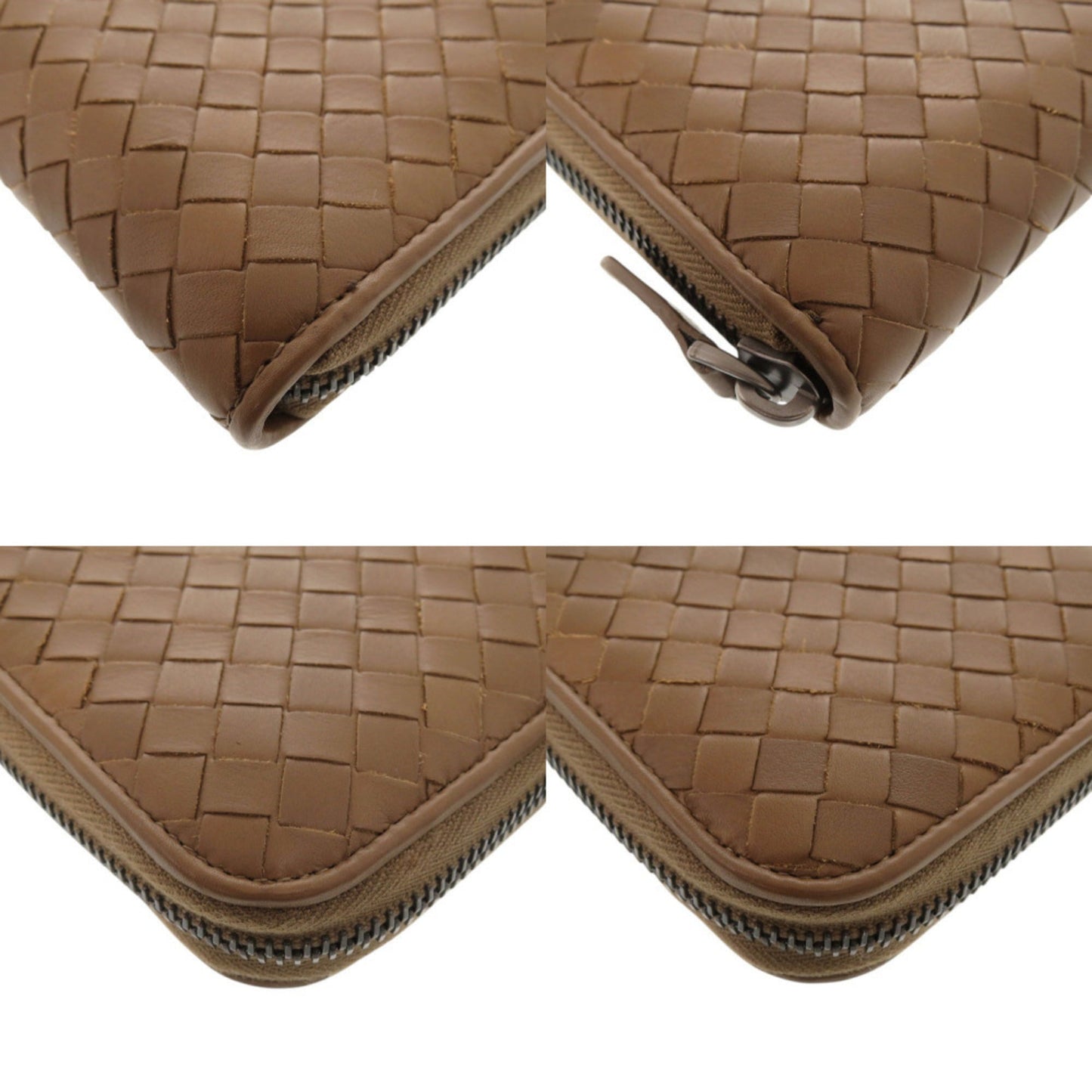 Excellent condition Bottega Veneta Intrecciato leather brown round zipper long wallet, 1467 BOTTEGAVENETA