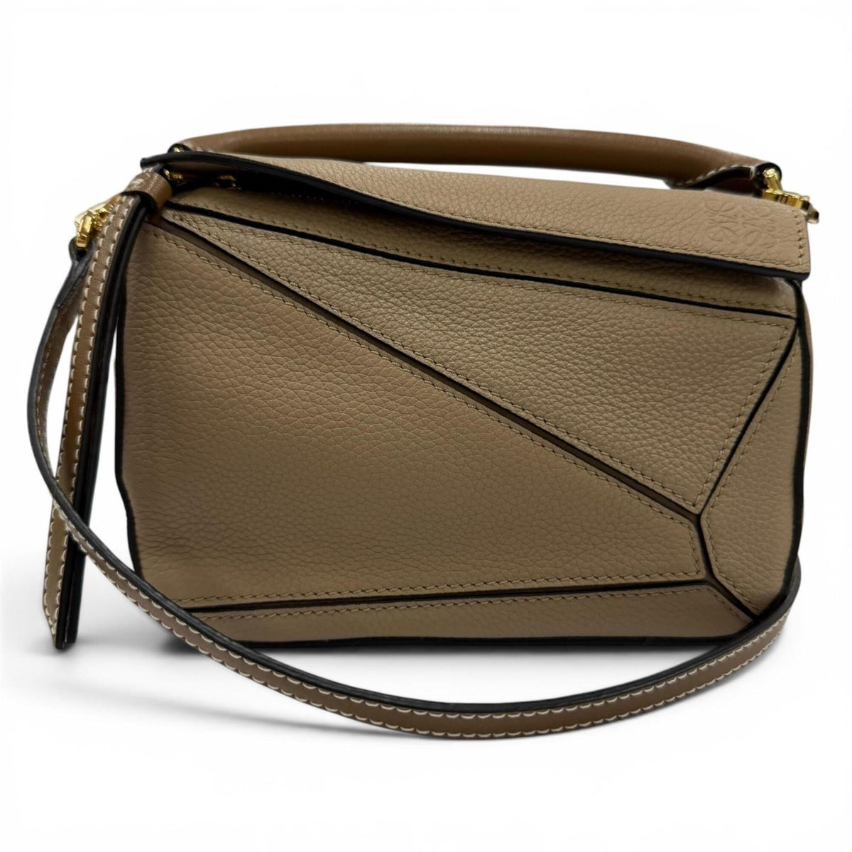 LOEWE A510U95X27 Puzzle Mini 2-Way Calf Leather Handbag/Shoulder Bag, Beige, Made in Spain, Women's, with Dust Bag — Like New