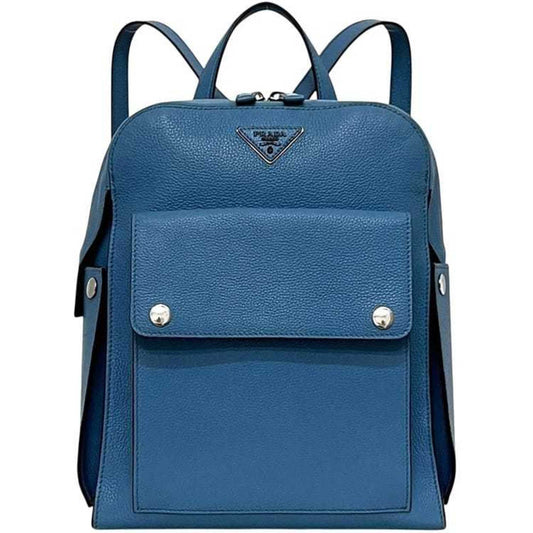 Prada Backpack f-24519 Light Blue 2VZ040 Leather Vitello Dino 56 10 PRADA Rucksack Triangular Plate Bag Men's Women's