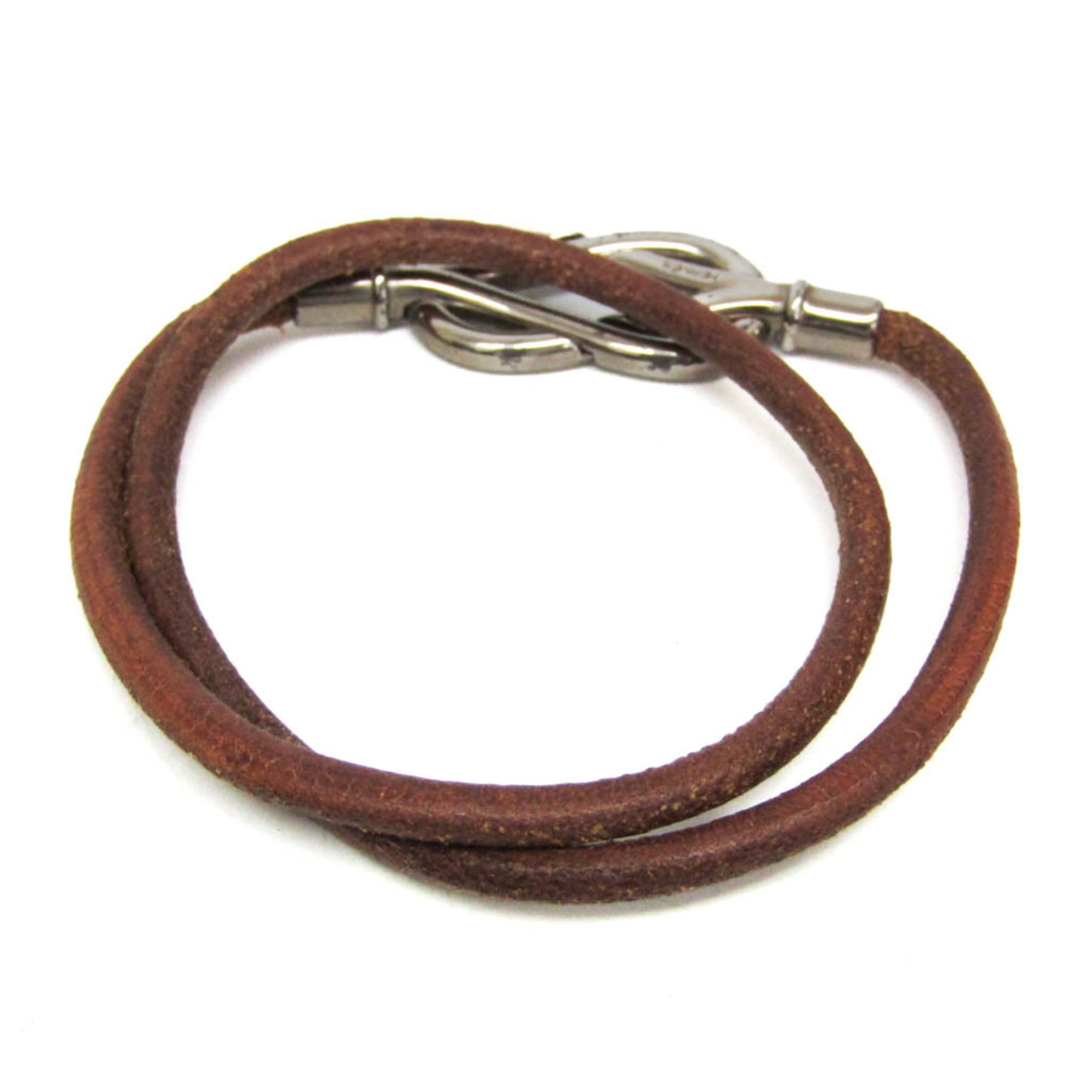 Hermes Atame Choker Leather,Metal Bangle Silver,Brown