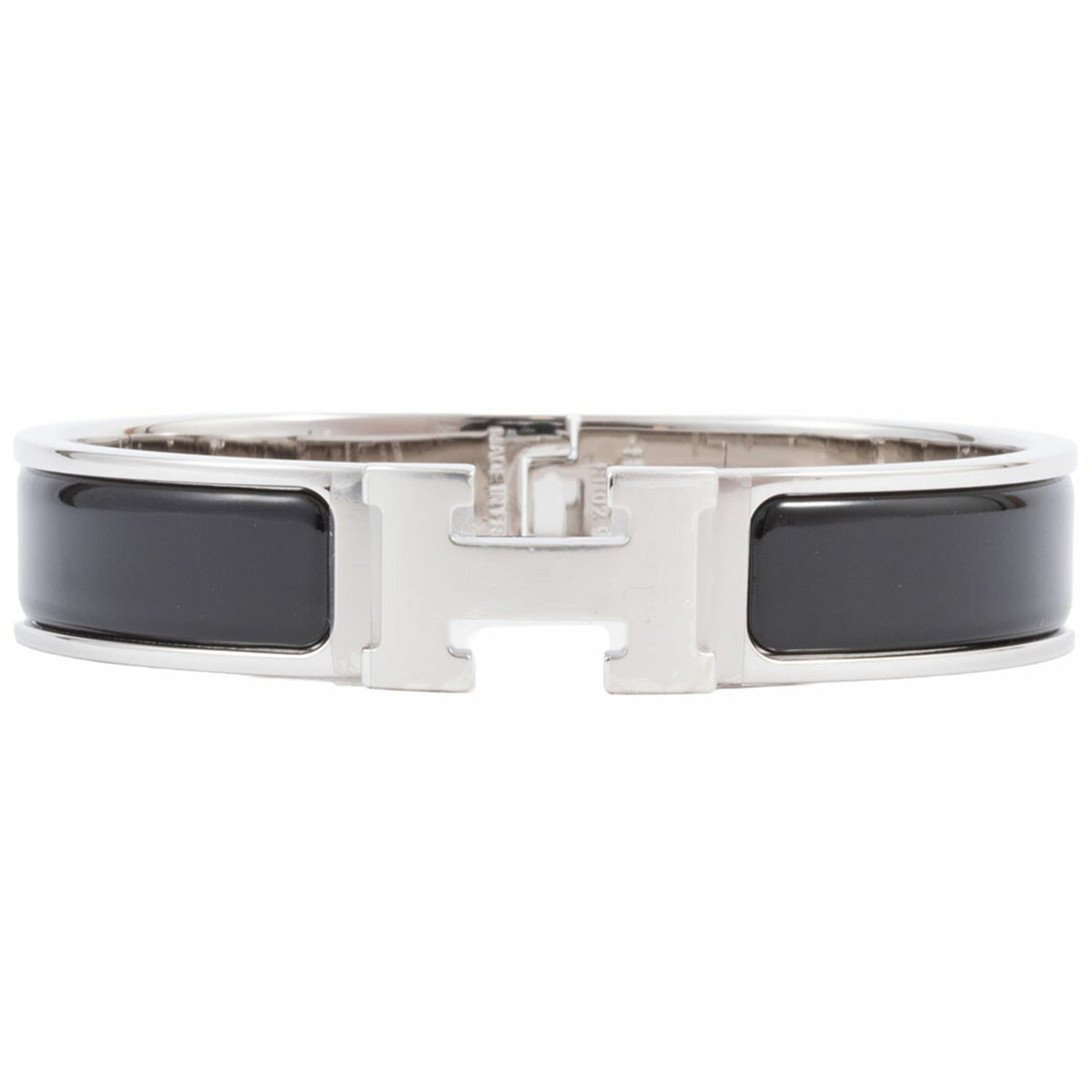 Hermes Enamel Bracelet Click H Bangle H700001 FP01PM Metal Black Silver Women's HERMES — New - Store Return