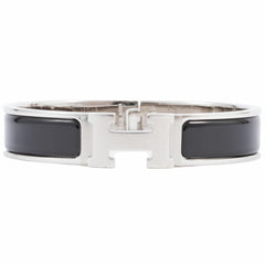 Hermes Enamel Bracelet Click H Bangle H700001 FP01PM Metal Black Silver Women's HERMES — New - Store Return