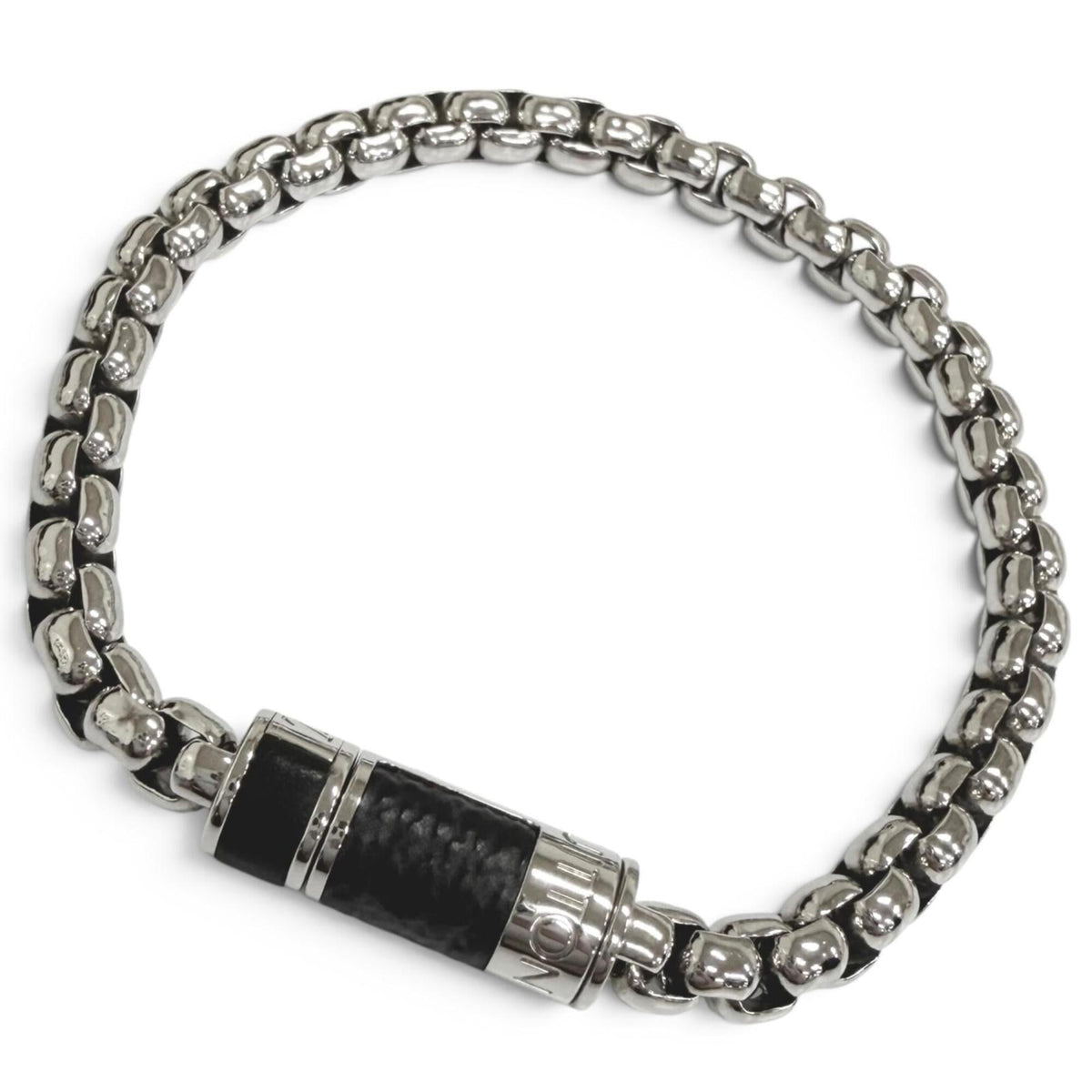 LOUIS VUITTON M63107 Chain Monogram Eclipse Bracelet, Silver & Black, Made in Italy, 2022 Model, Men's, with Box and Dust Bag — Like New