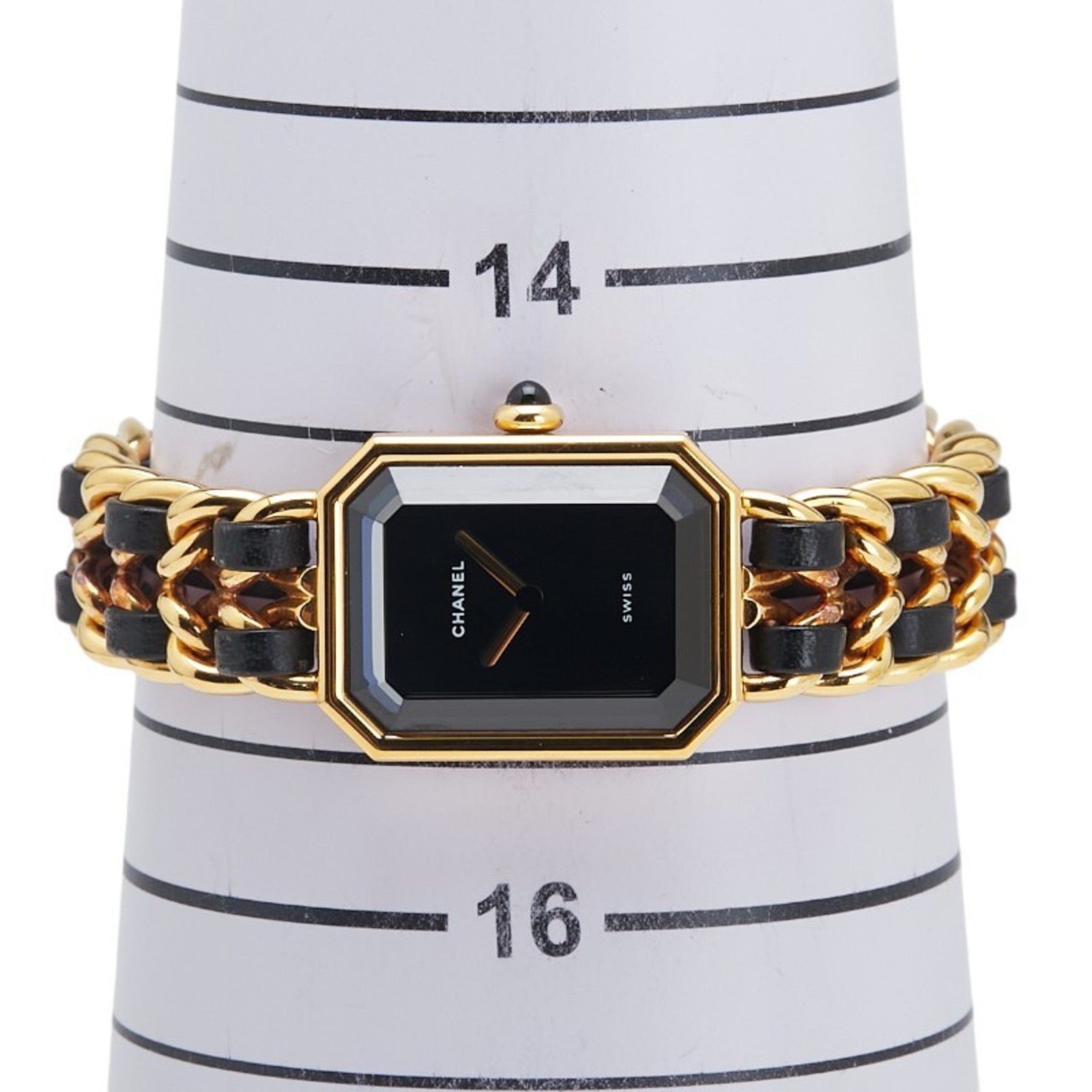 CHANEL Premiere M Quartz Watch with Black Dial and Plated Leather Strap for Women — Good