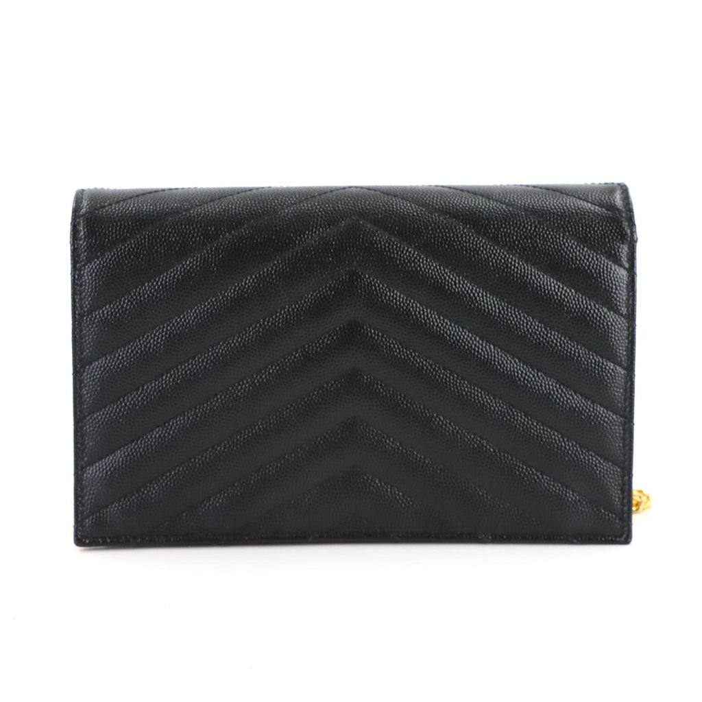 Saint Laurent Cassandre Envelope Chain Wallet, black leather with gold hardware (product number 742920).