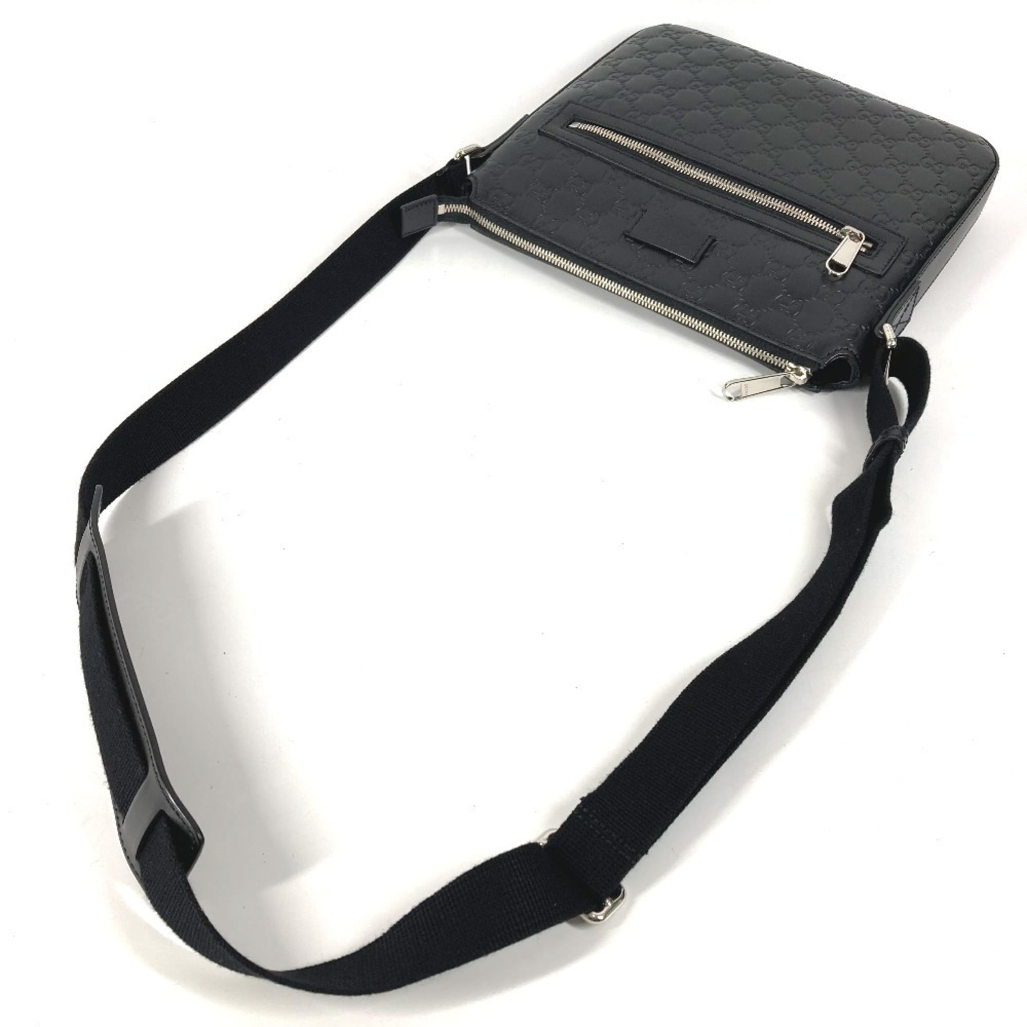 GUCCI 406410 GG Embossed Guccissima Logo Bag, Crossbody Pouch, Shoulder Leather, Black, Men's and Women's — Like New