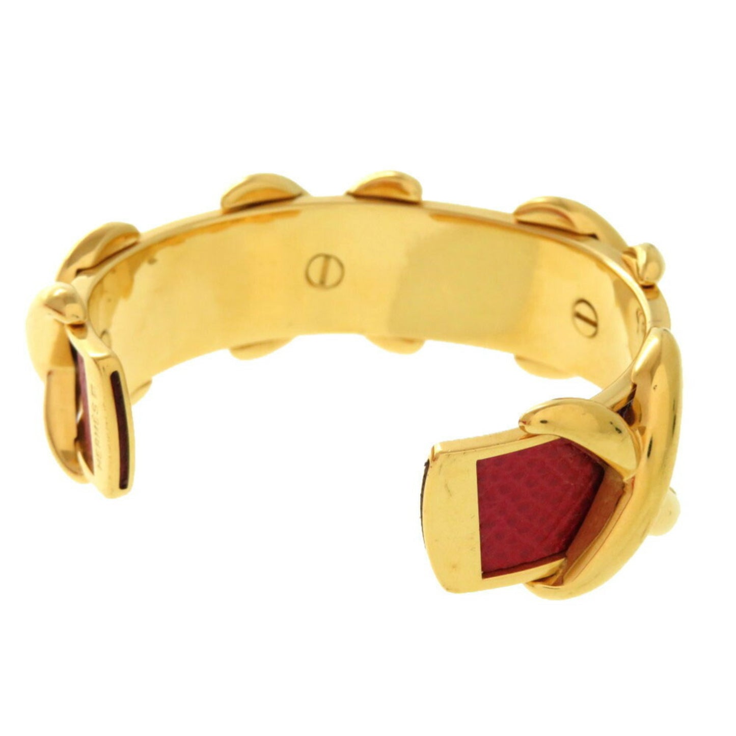 Hermes Cross Metal Leather Red Bangle 0371 HERMES