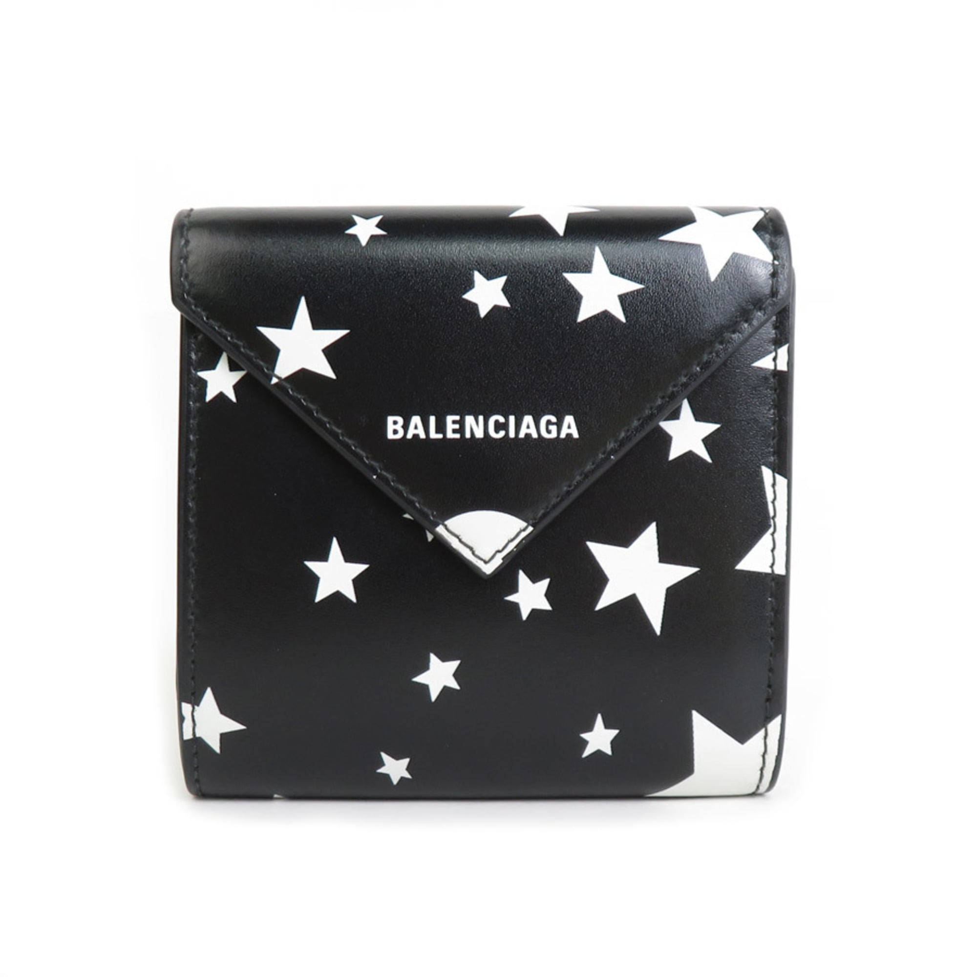 BALENCIAGA Trifold Wallet Leather Black x White Unisex