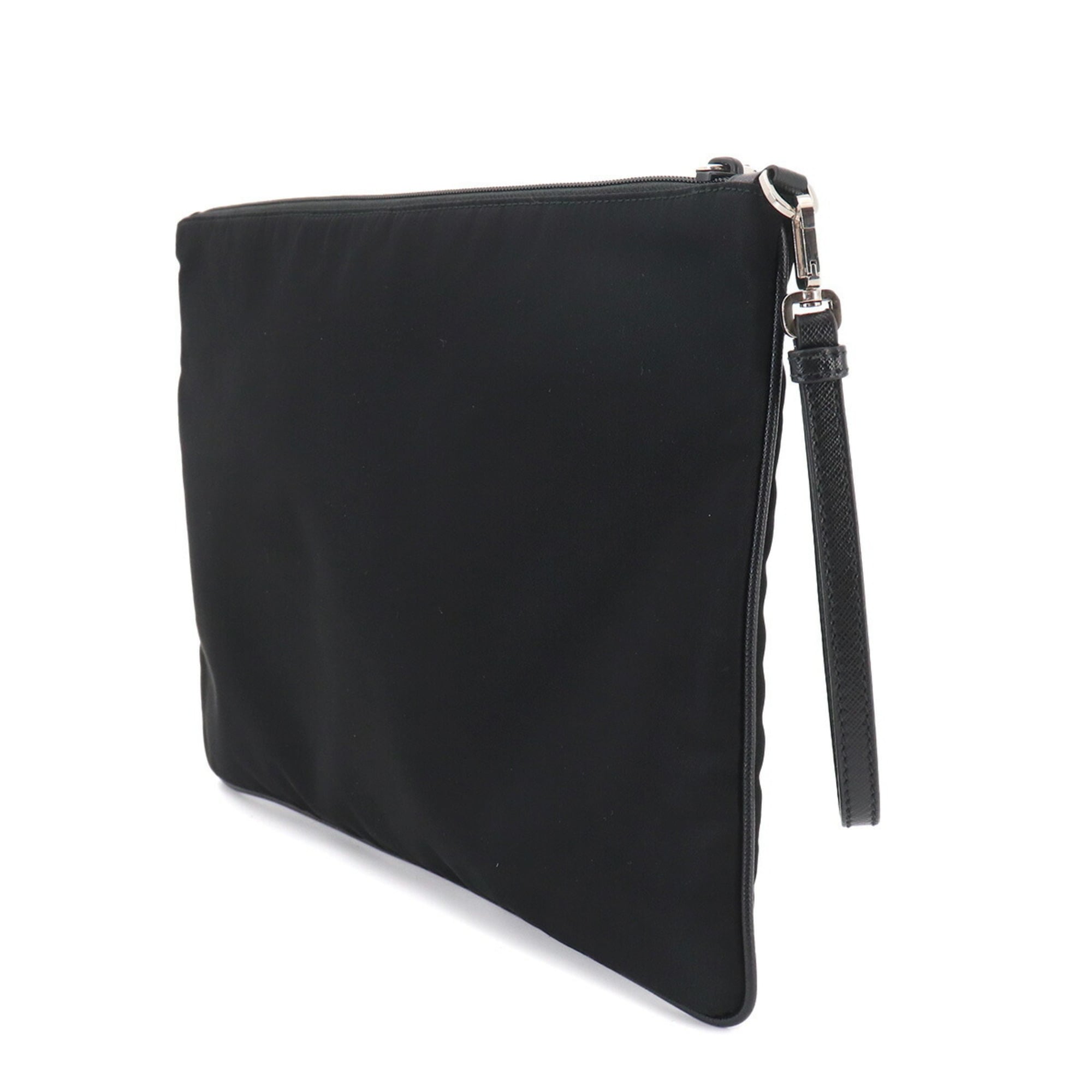 Prada Clutch Handbag, Nylon & Saffiano Leather, Black, 2VN012 — Like New