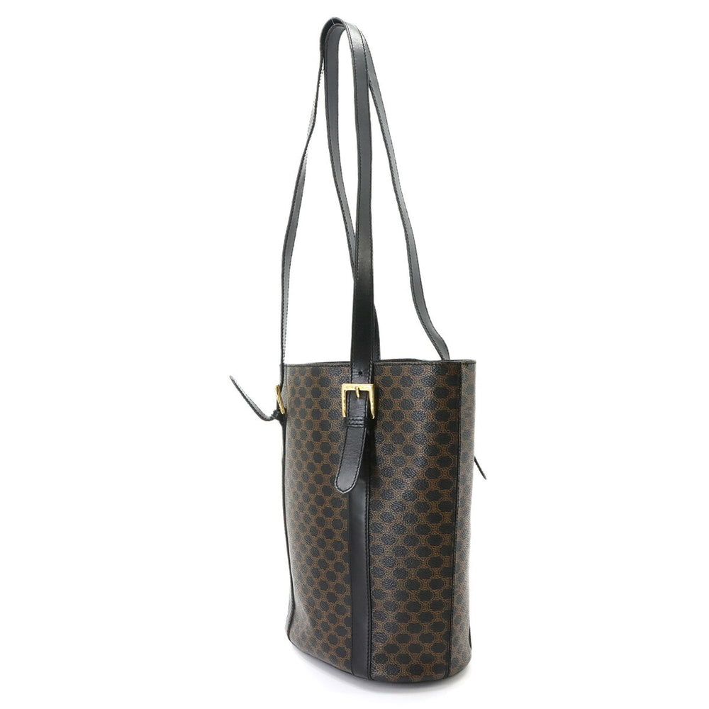 Celine Macadam Tote Handbag, Black/Brown Leather, Gold Hardware — Like New