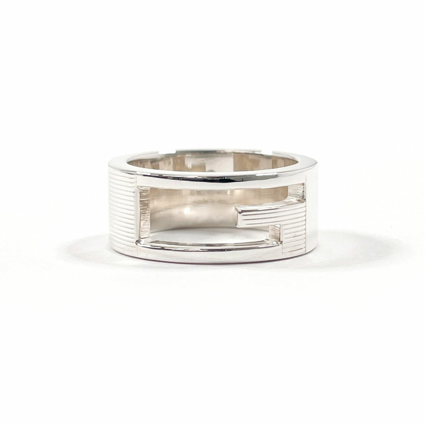 GUCCI Branded Cutout G Ring, 925 Sterling Silver, Size 8.5, Women's