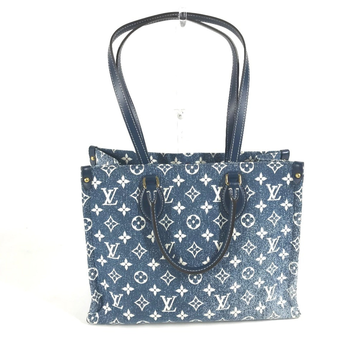 LOUIS VUITTON M59608 Monogram Denim Jacquard On the Go MM Bag Tote Shoulder Canvas Leather Women's Marine Blue D-240804-17 — Like New