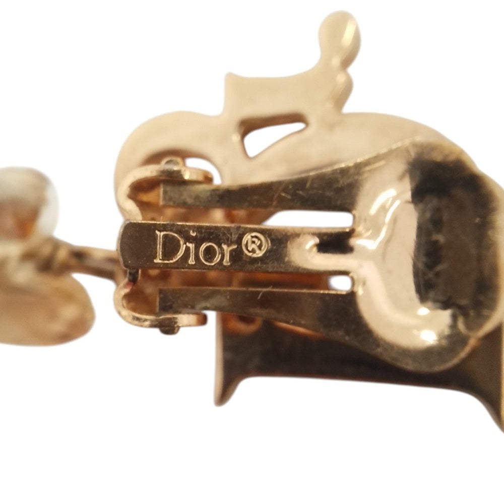Christian Dior Rhinestone Logo Butterfly Pearl Swing Earrings, GP Gold Color, Women's — Like New