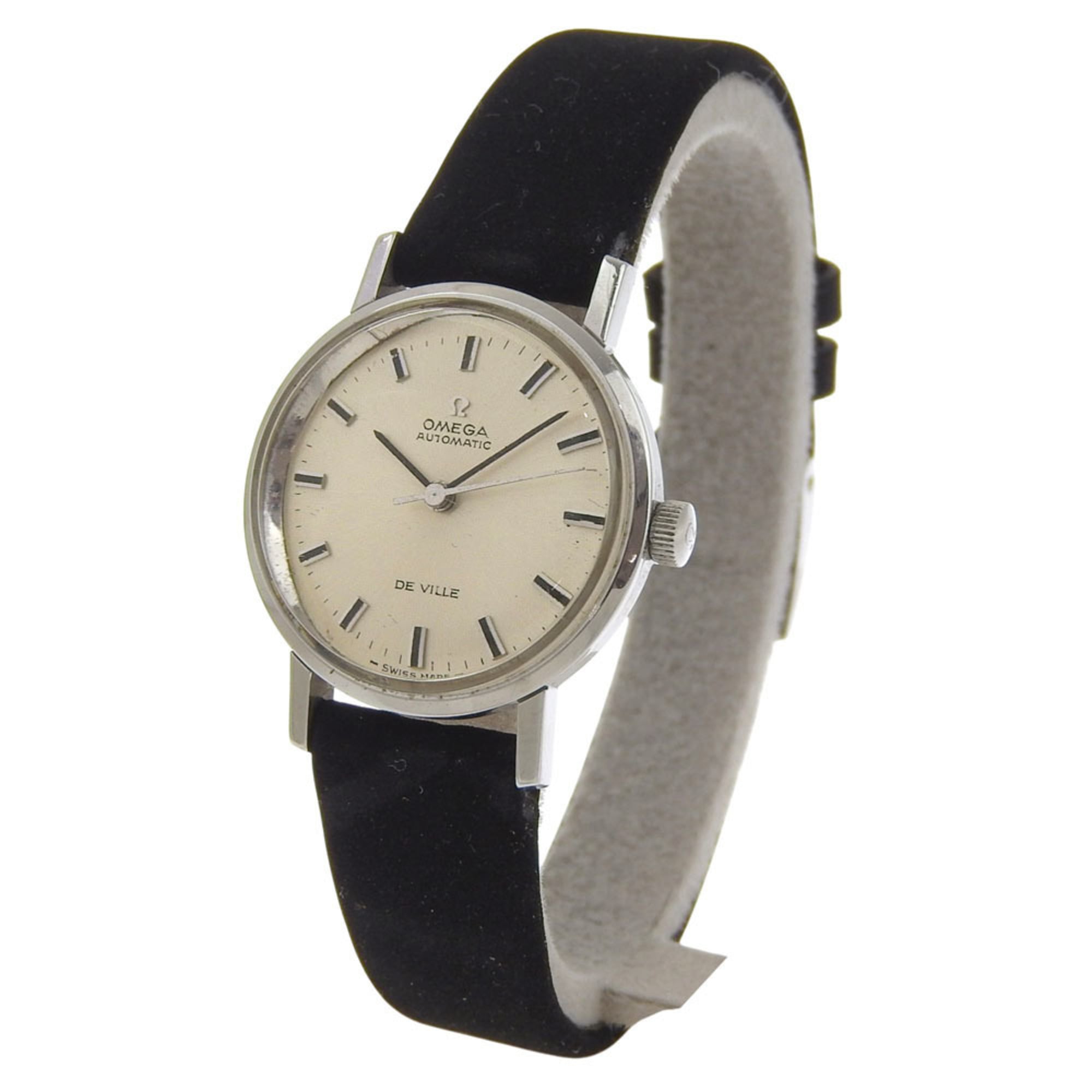 Omega De Ville 565.005 Women's Watch - Stainless Steel x Leather Strap, Silver, Automatic Movement, Analog, Silver Dial — Good