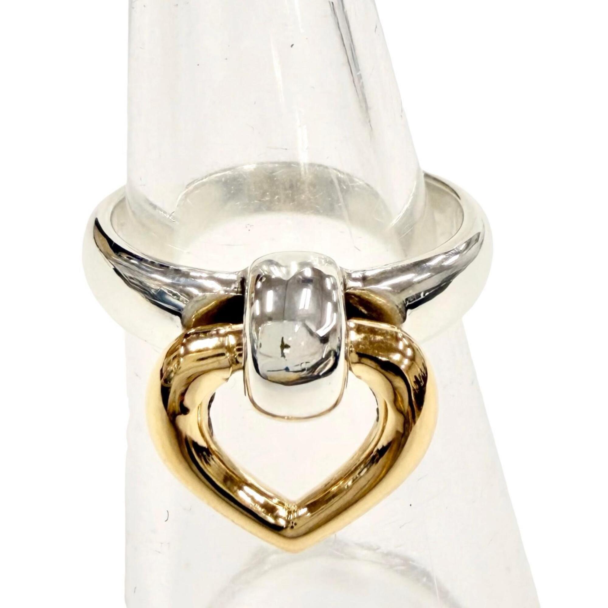 HERMES Heart Knock Ring, 925/750 Combination, Silver/Gold, Size 49, Weight 4.8g, Women's — Like New