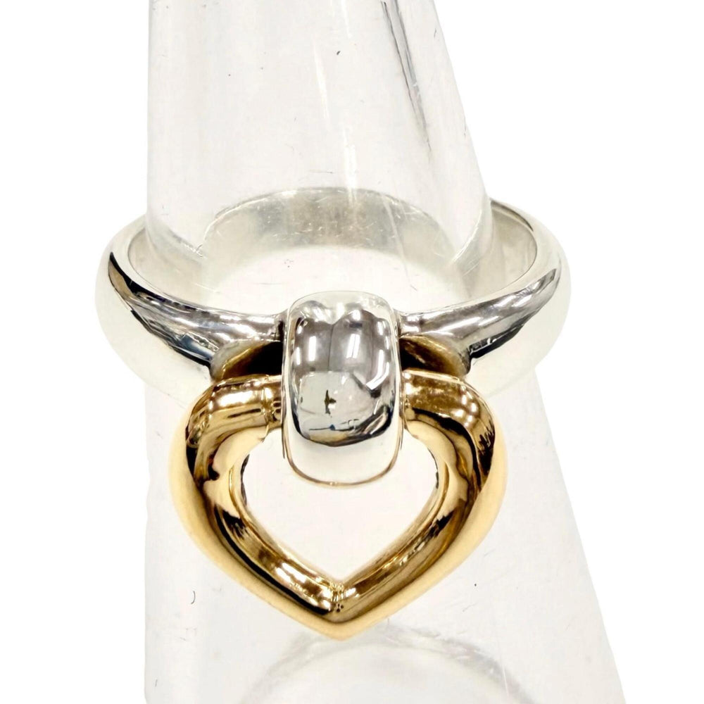 HERMES Heart Knock Ring, 925/750 Combination, Silver/Gold, Size 49, Weight 4.8g, Women's — Like New