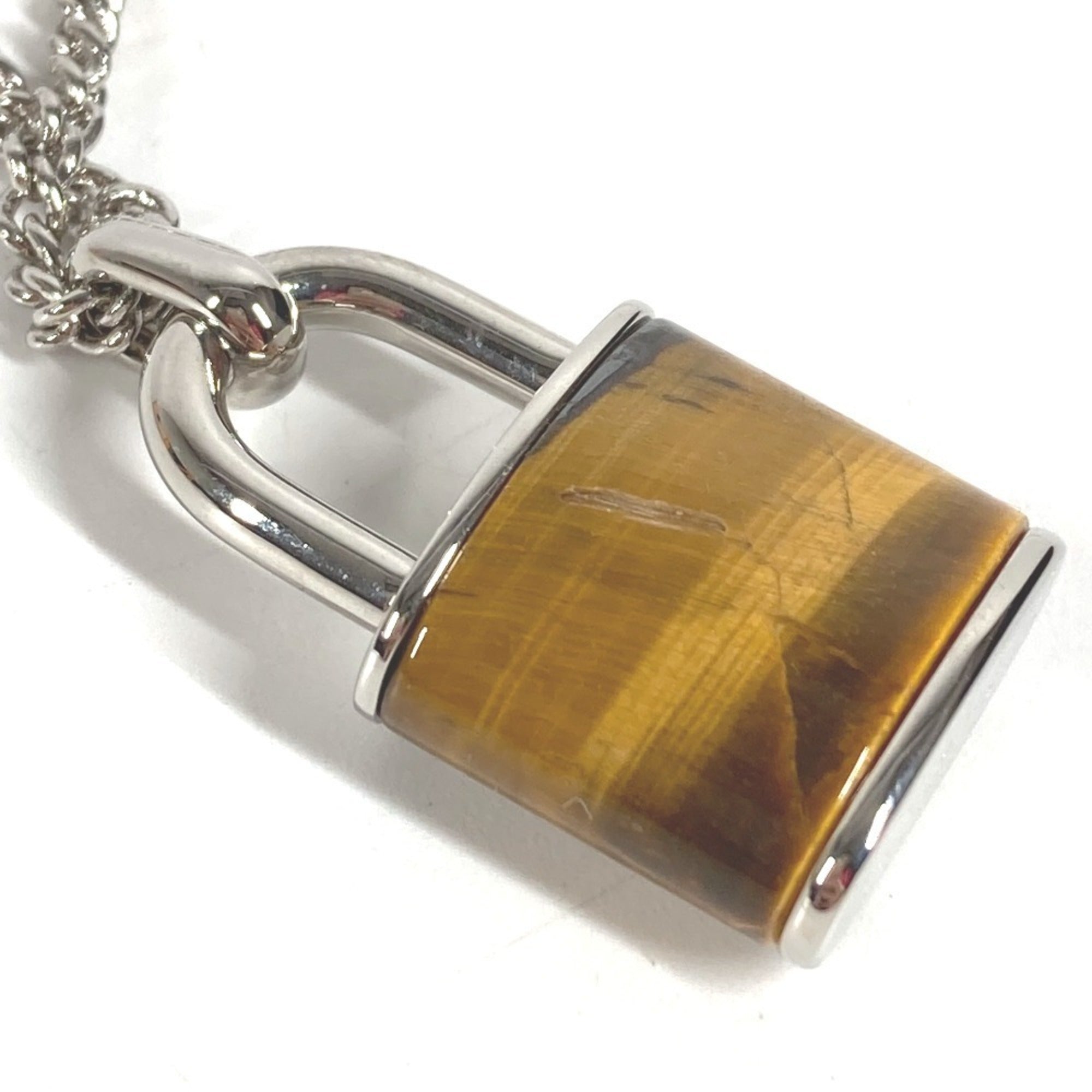 LOUIS VUITTON M62668 Collier LV Stone Tiger Eye Pendant Necklace, Accessory, Chain Metal, Men's, Women's, Silver — Like New