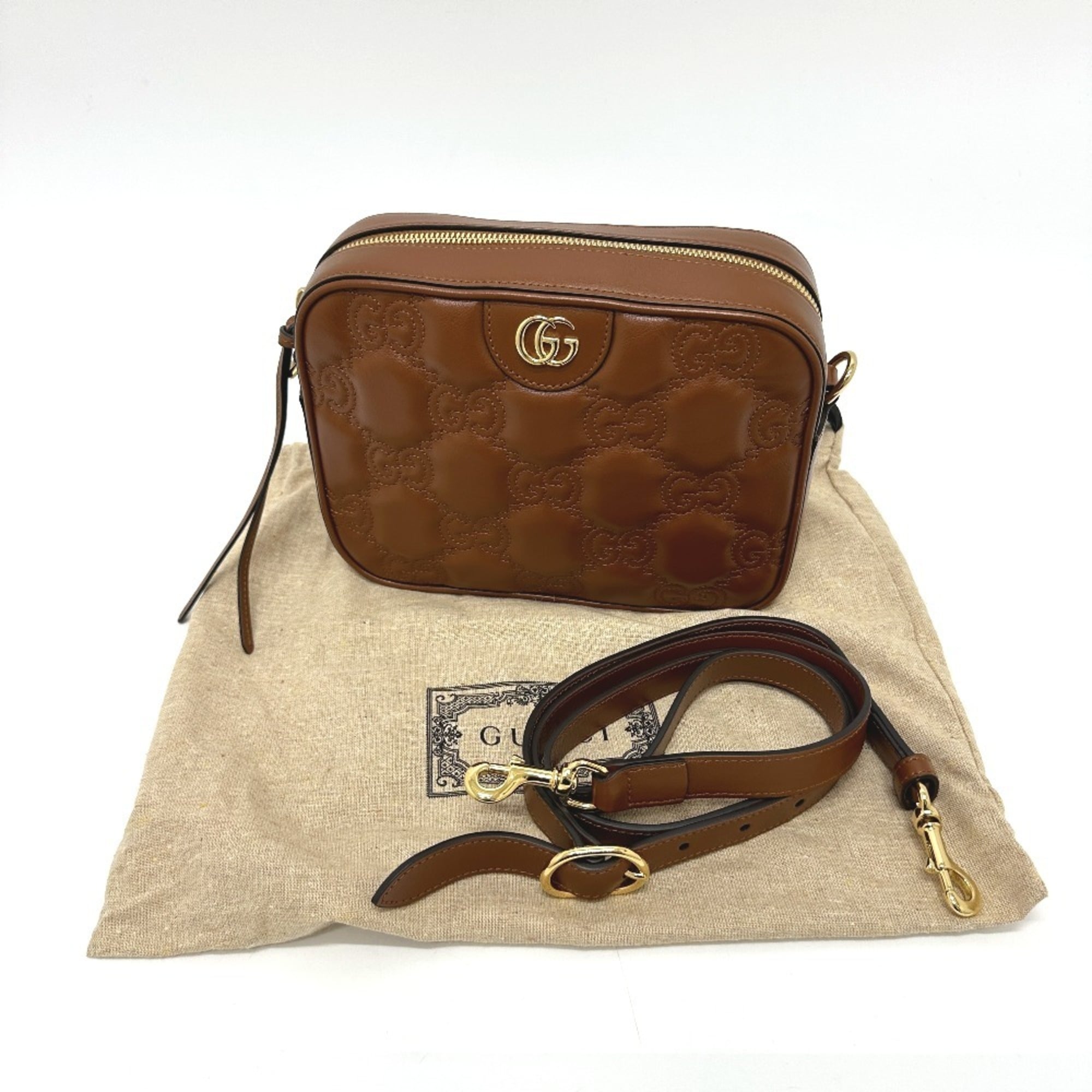 GUCCI 702234 GG Matelasse Double G Small Crossbody Shoulder Bag Leather Women's Brown E-240918-4 — New - Store Return