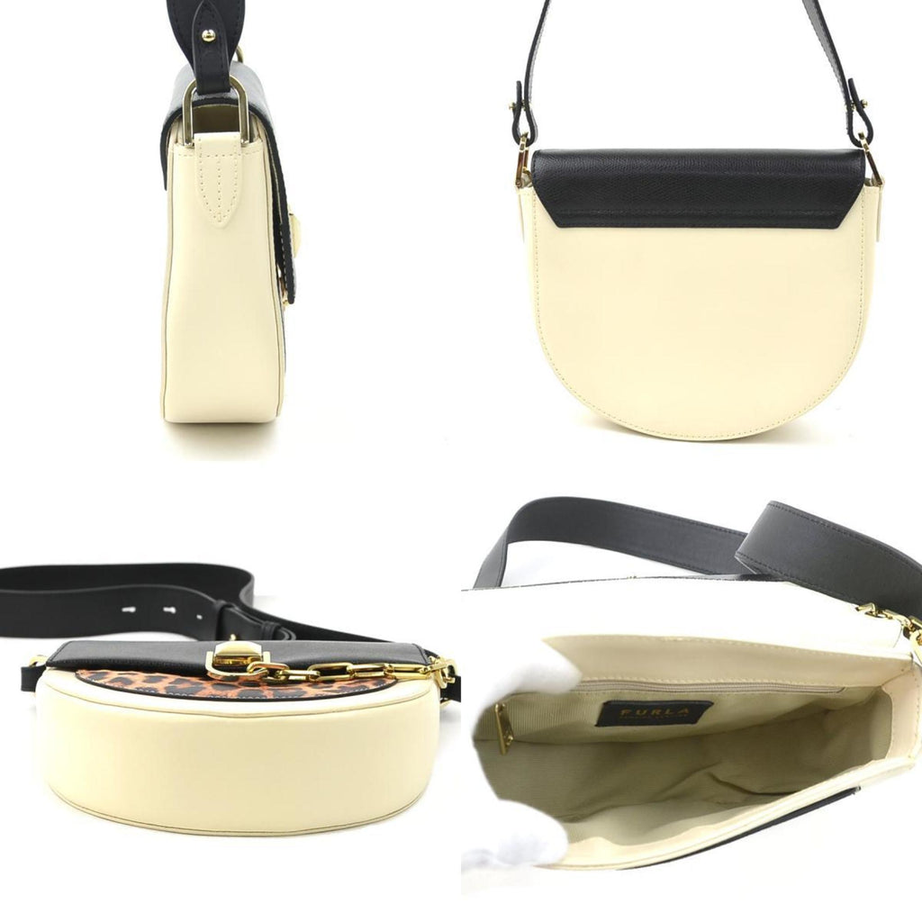 Furla Shoulder Bag Leather Light Beige x Black Brown Women's r10421k