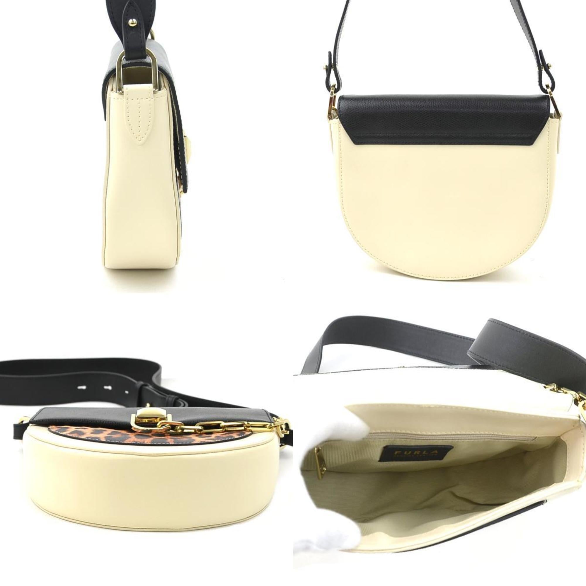 Furla Shoulder Bag Leather Light Beige x Black Brown Women's r10421k