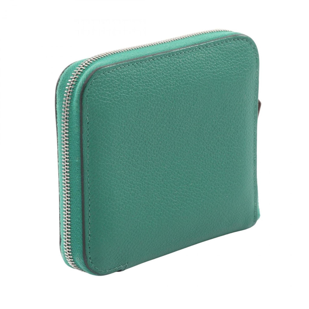 Hermes Hermès Azap Compact Silkin Round Wallet, Leather Evercolor, Women's, Green