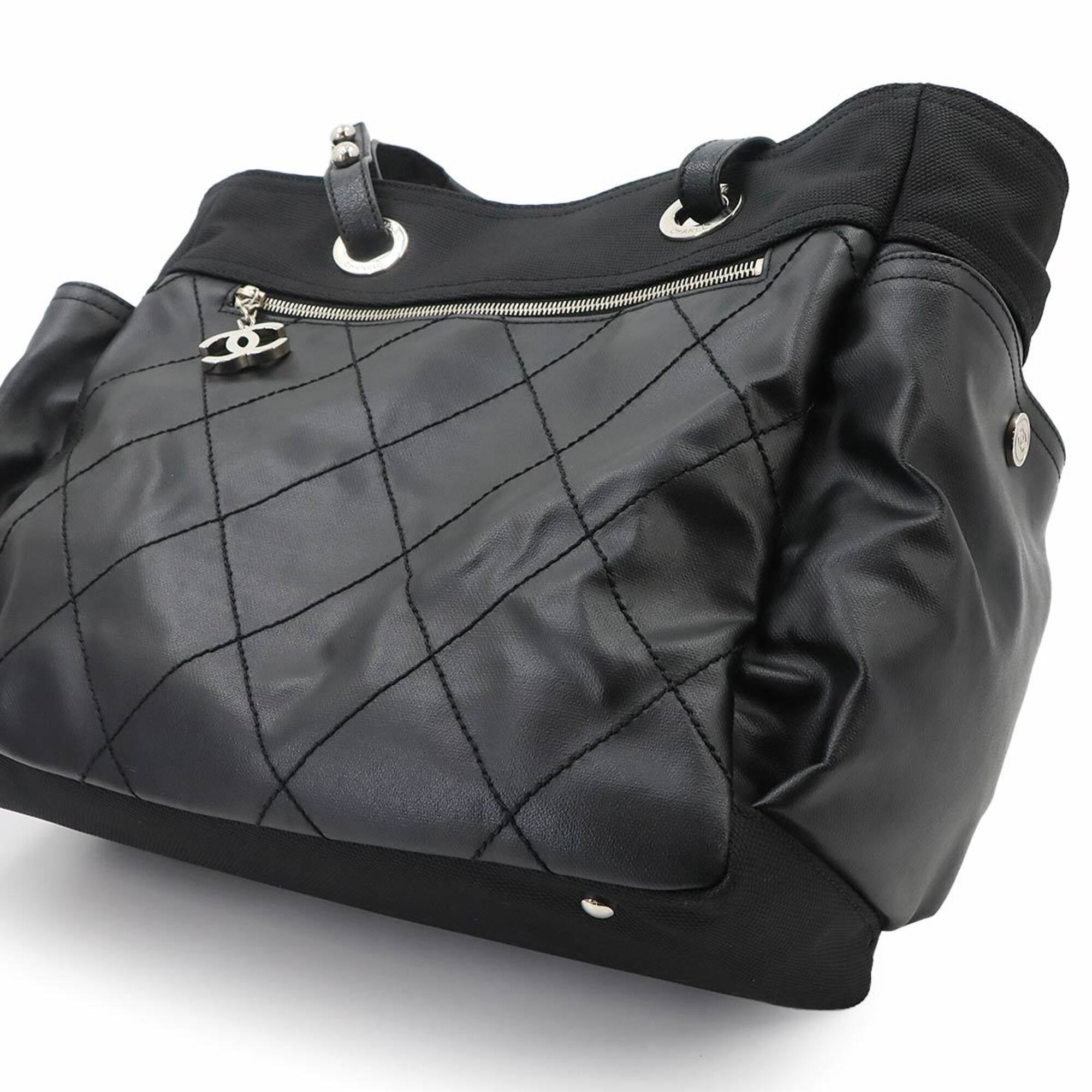 Chanel Paris Biarritz GM Tote Handbag, Nylon Leather, Black, A34210 — Like New