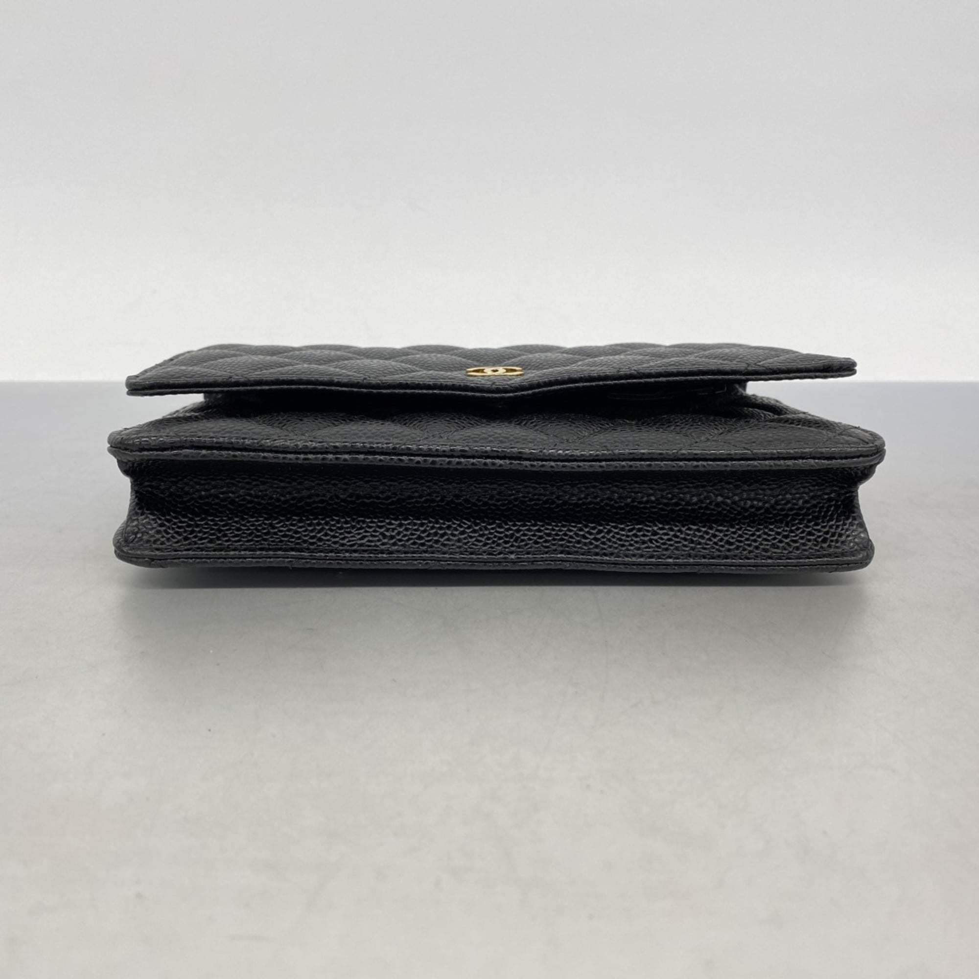 Chanel Matelasse Chain Shoulder Wallet in Caviar Leather, Black, Women's