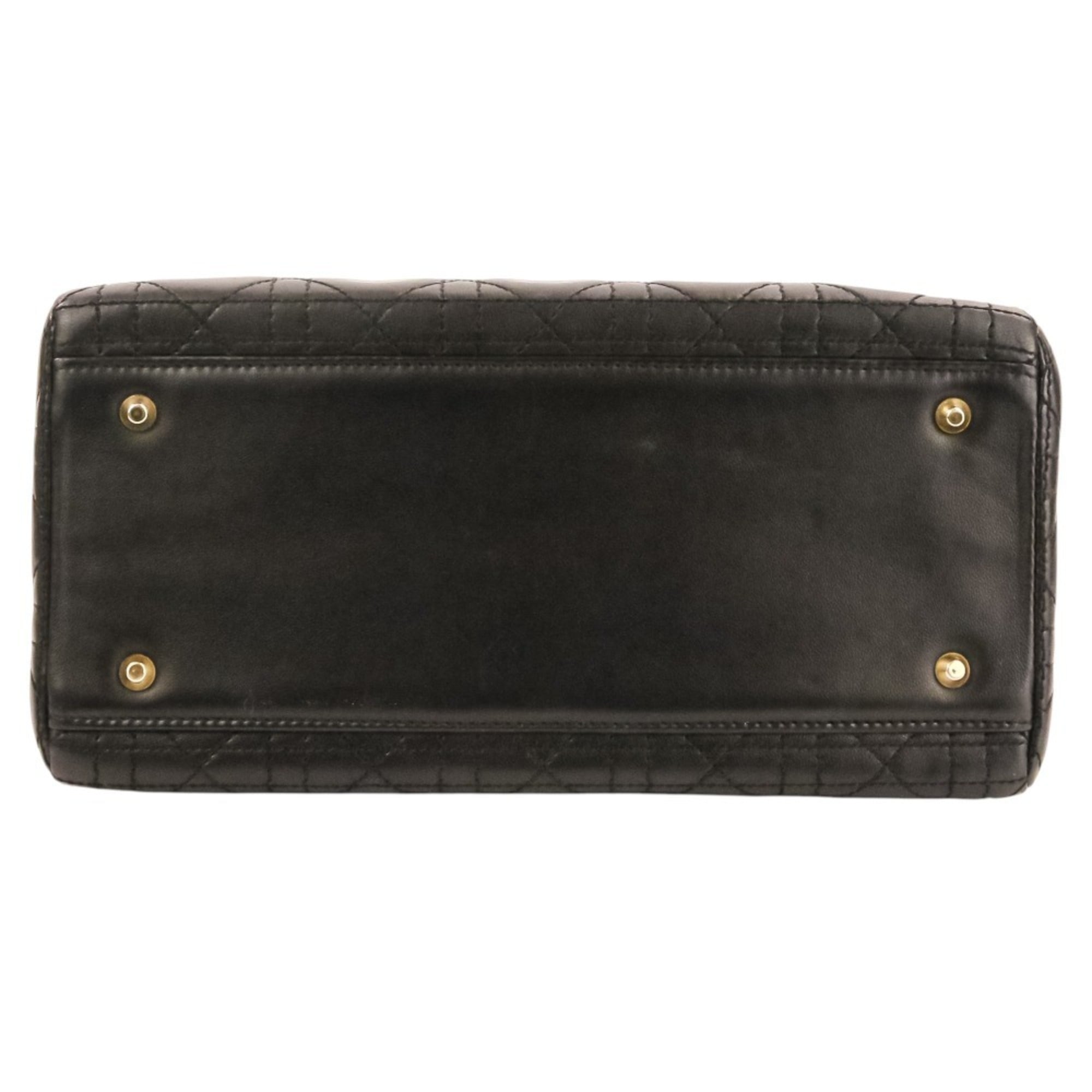 Christian Dior Lady Cannage Leather 2-way Handbag/Shoulder Bag, Black, Women's — Like New
