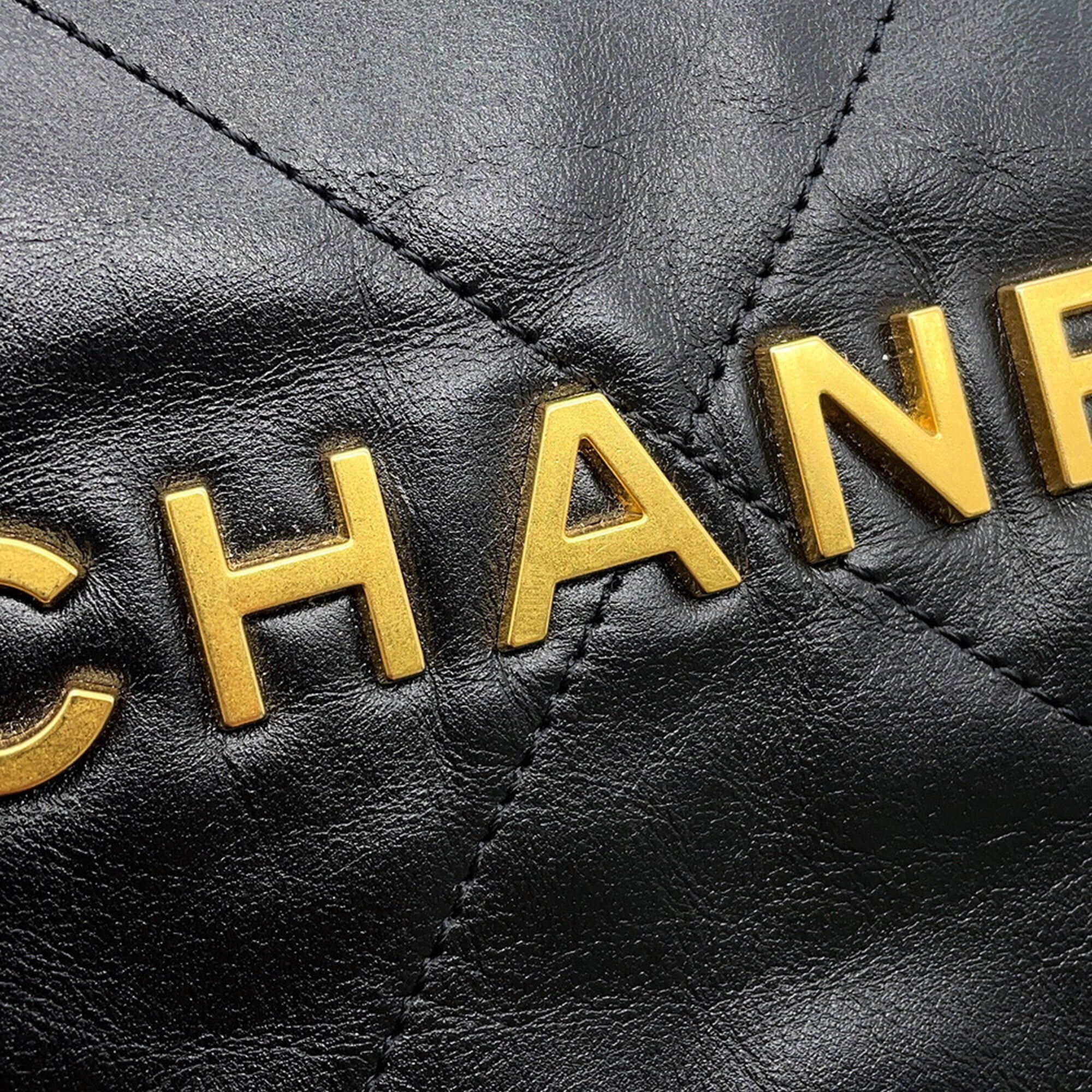 Chanel handbag, 22 medium, shiny calfskin, AS3261, CHANEL shoulder bag, black, handbag for women — Like New