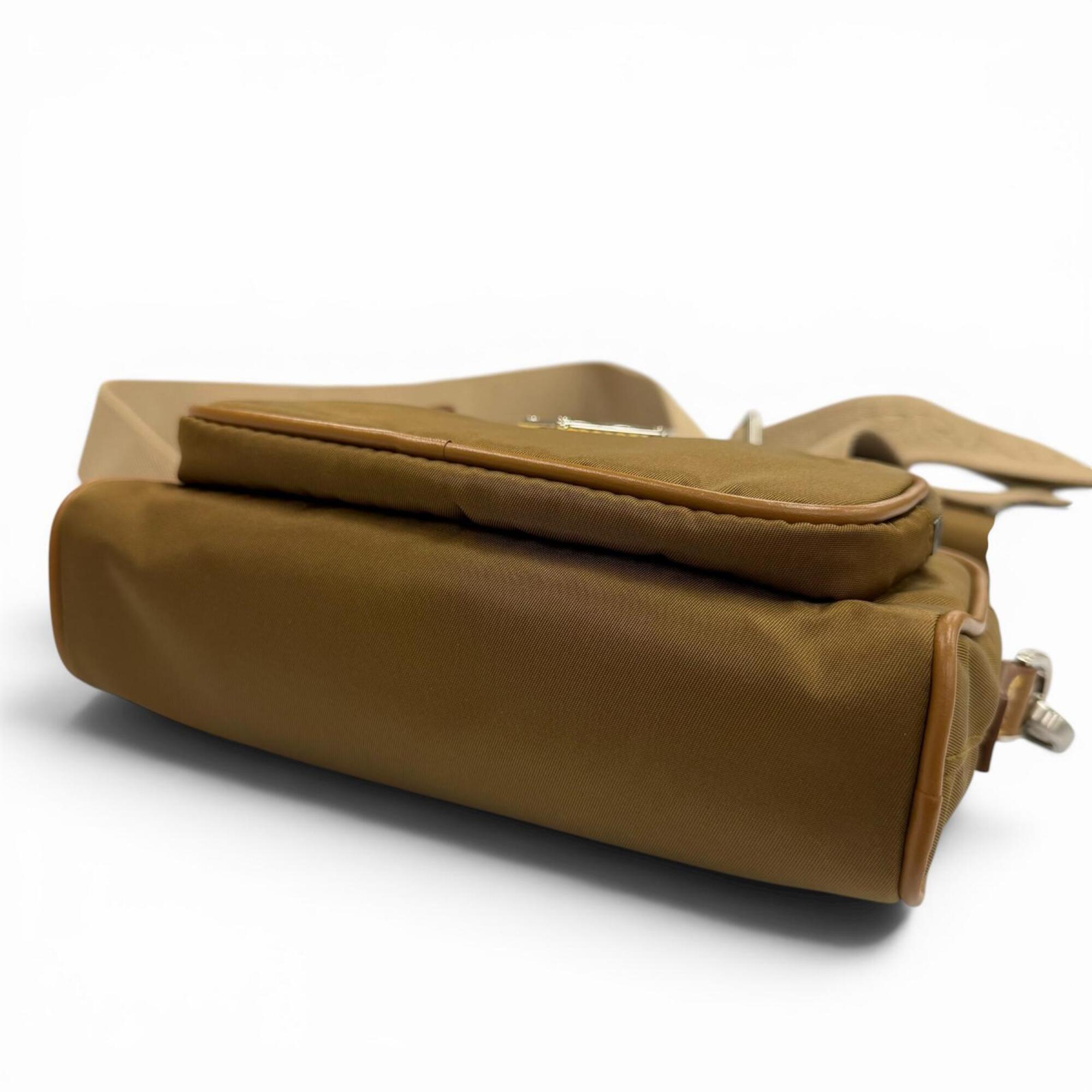 PRADA 2VH172 Nylon Leather Triangle Logo Plate Re-Nylon Shoulder Bag with Pouch Brown Made in Italy Men's — Like New