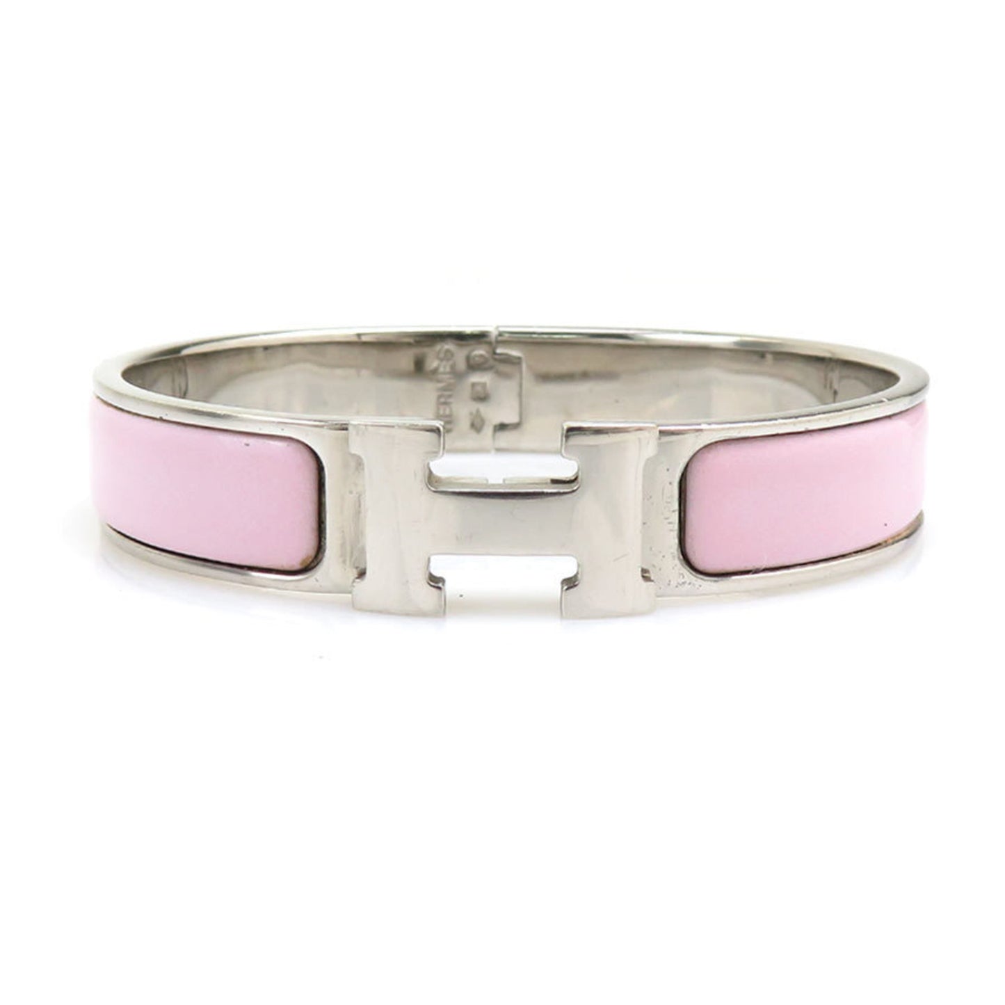 Hermes HERMES Bangle Bracelet Click Clack Metal Enamel Silver Light Pink Women's e60507a
