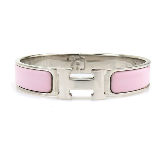 Hermes HERMES Bangle Bracelet Click Clack Metal Enamel Silver Light Pink Women's e60507a