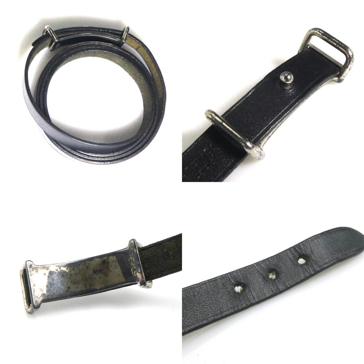 Hermes HERMES bracelet leather metal black silver ladies e60009a