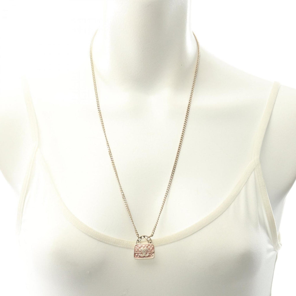 Chanel Coco Mark Back Motif Necklace, Gold Plated with Rhinestones, Women's, Available in Gold, Pink, and Clear